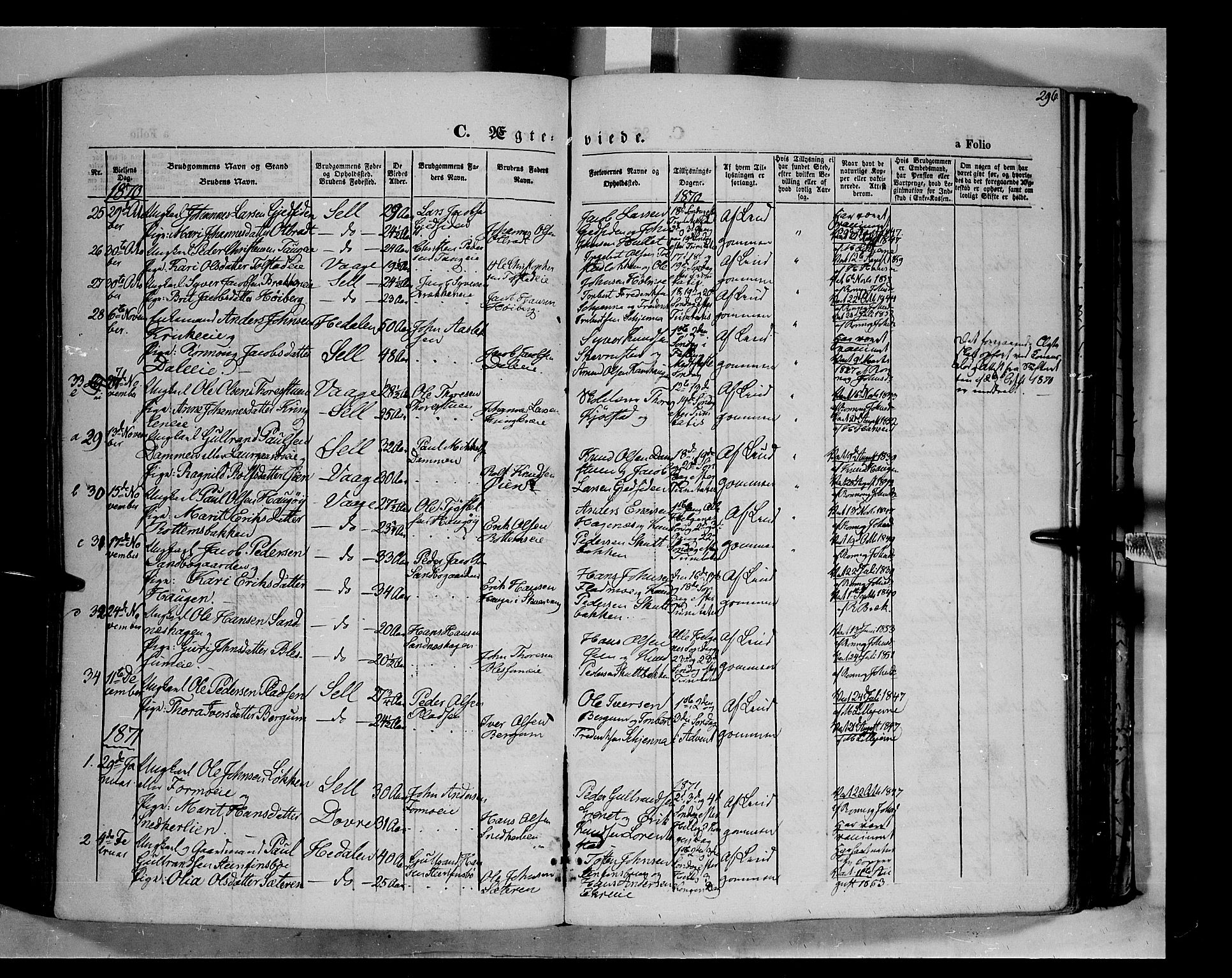 Vågå prestekontor, SAH/PREST-076/H/Ha/Haa/L0006: Parish register (official) no. 6 /1, 1856-1872, p. 296