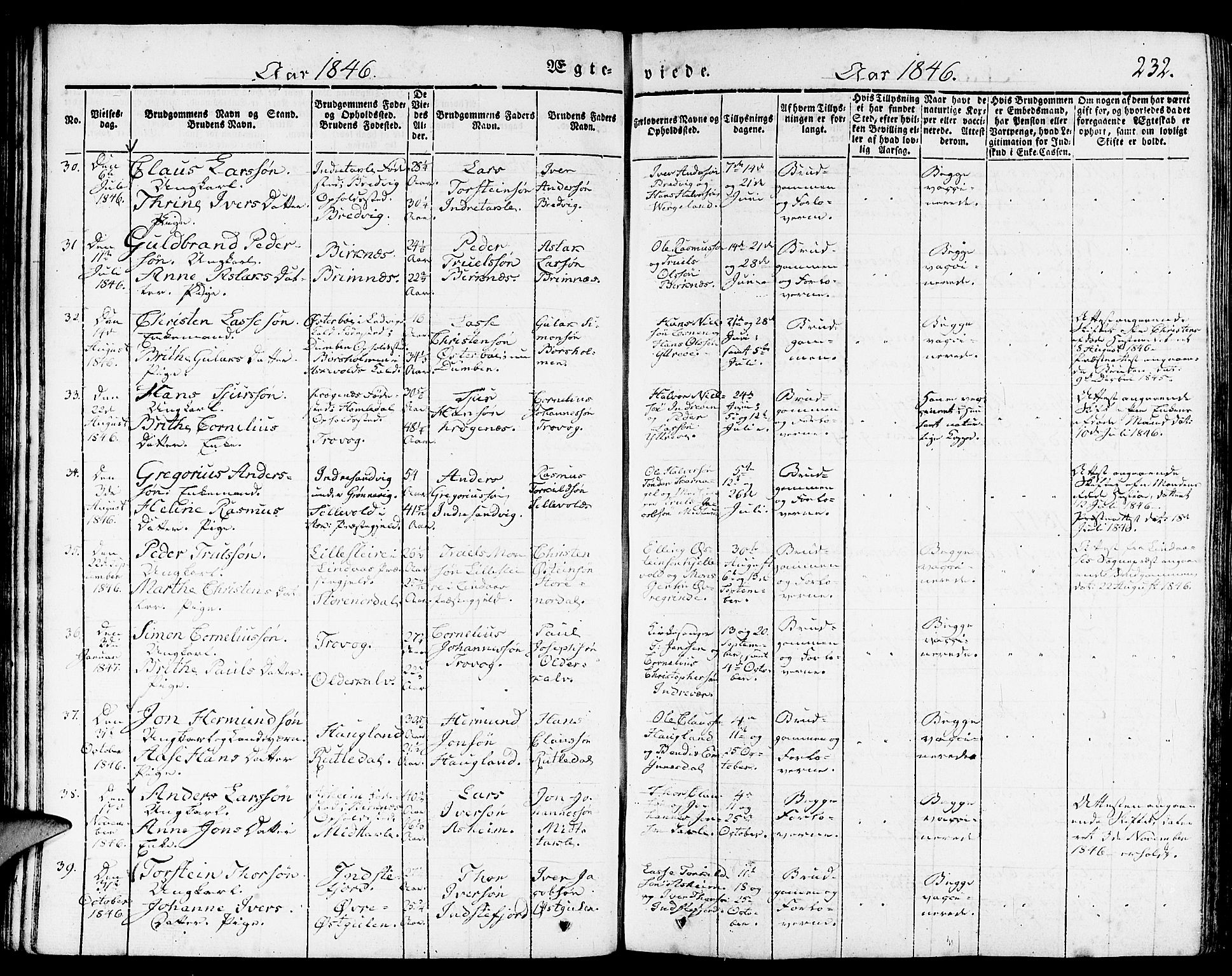 Gulen sokneprestembete, SAB/A-80201/H/Haa/Haaa/L0020: Parish register (official) no. A 20, 1837-1847, p. 232
