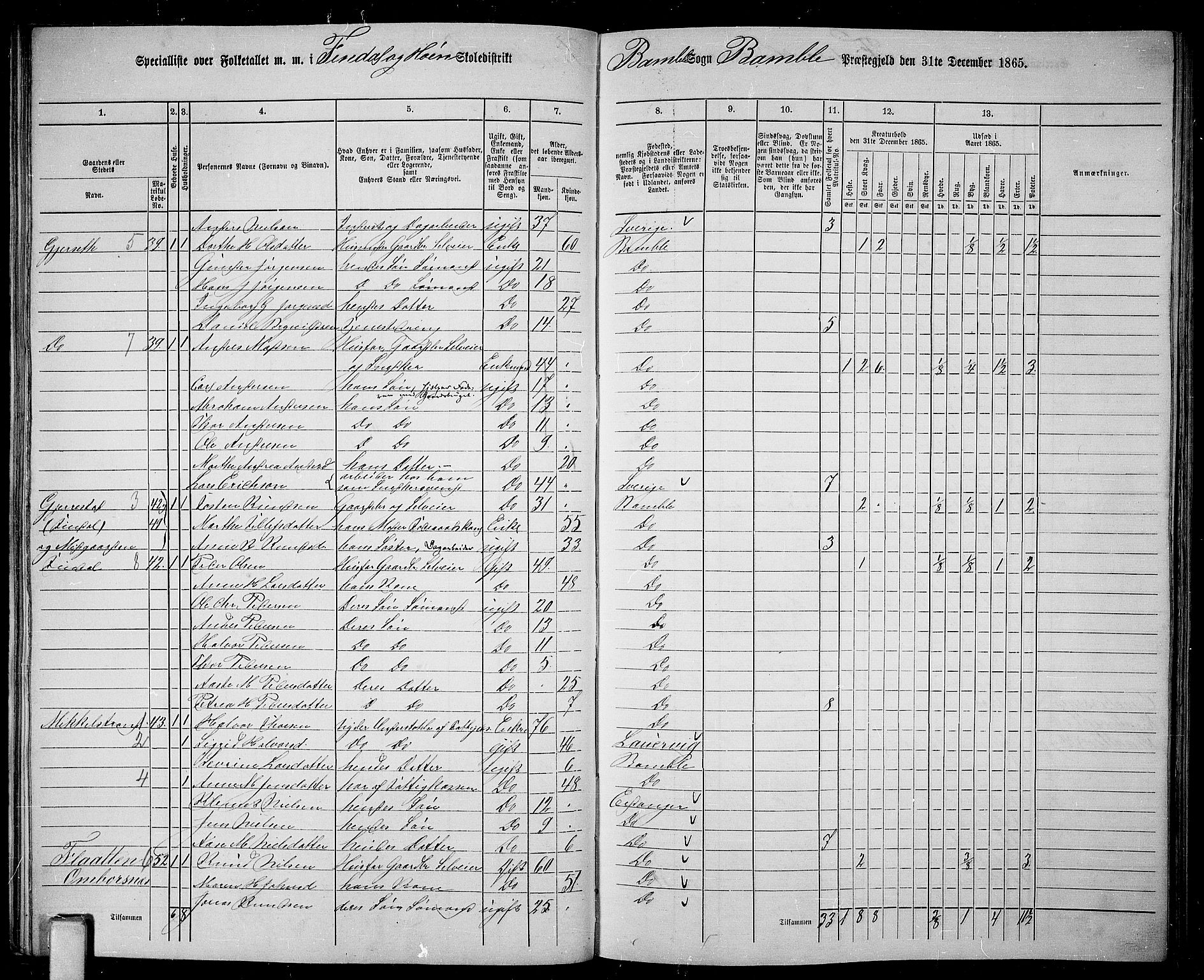 RA, 1865 census for Bamble, 1865, p. 64