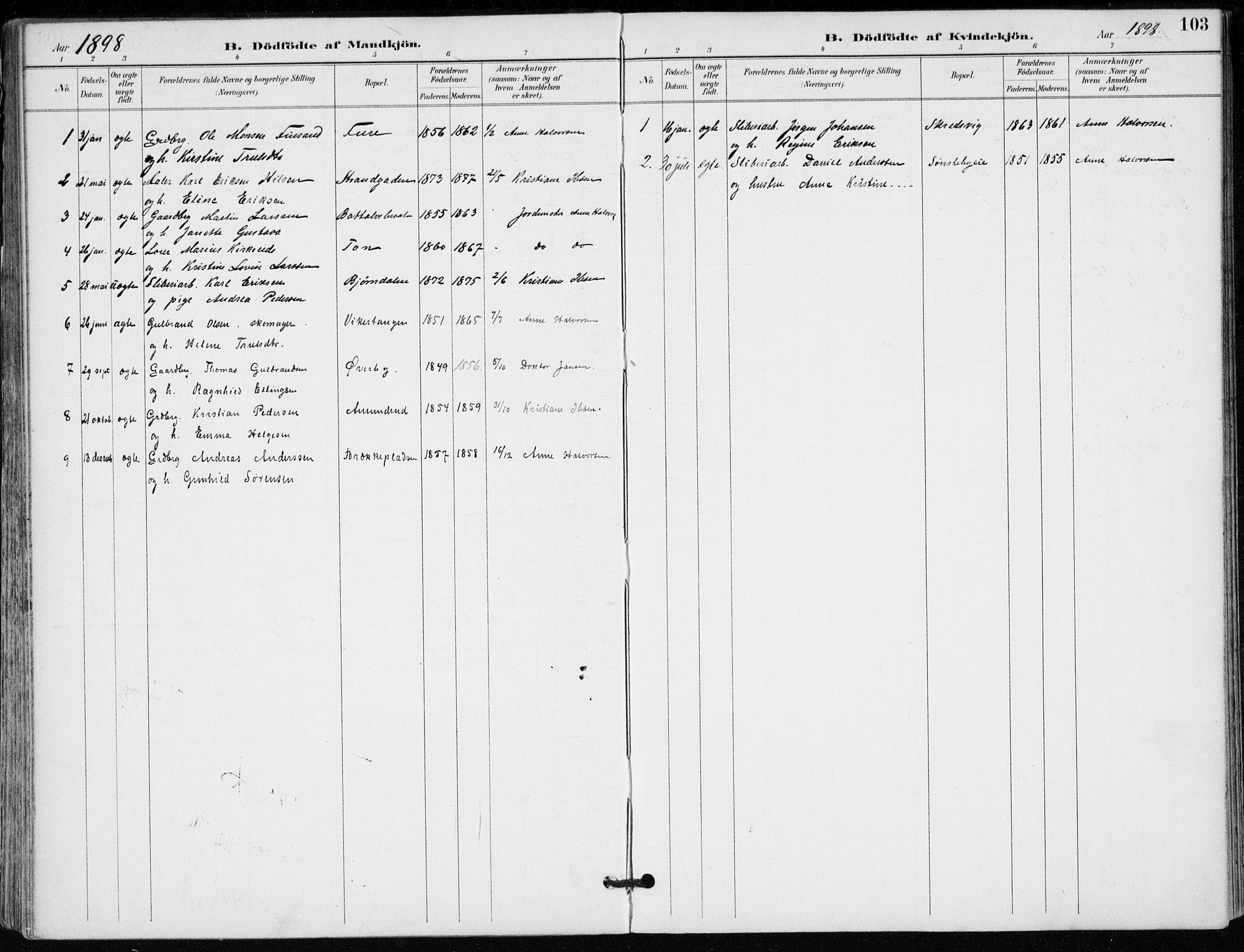 Modum kirkebøker, AV/SAKO-A-234/F/Fa/L0012: Parish register (official) no. 12, 1890-1898, p. 103