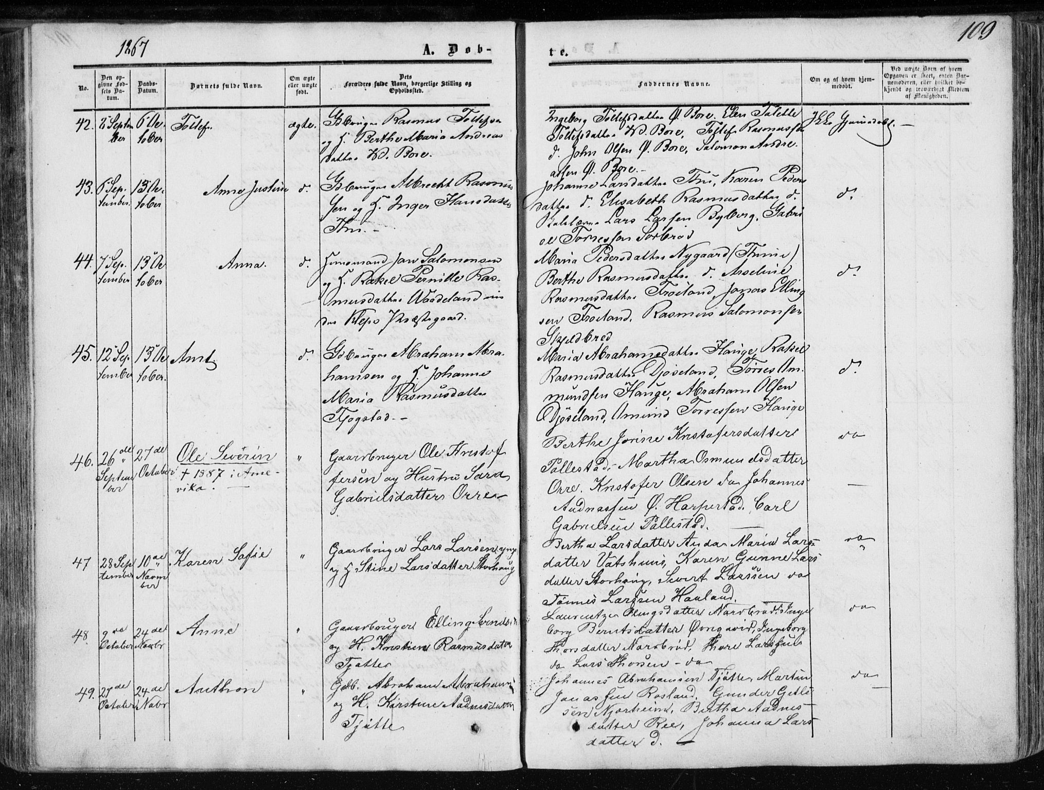 Klepp sokneprestkontor, SAST/A-101803/001/3/30BA/L0005: Parish register (official) no. A 5, 1853-1870, p. 109