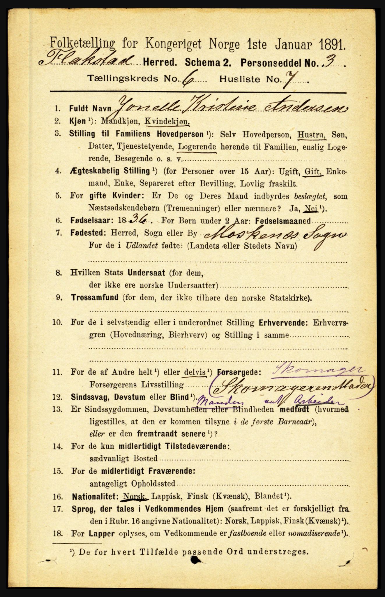 RA, 1891 census for 1859 Flakstad, 1891, p. 2984