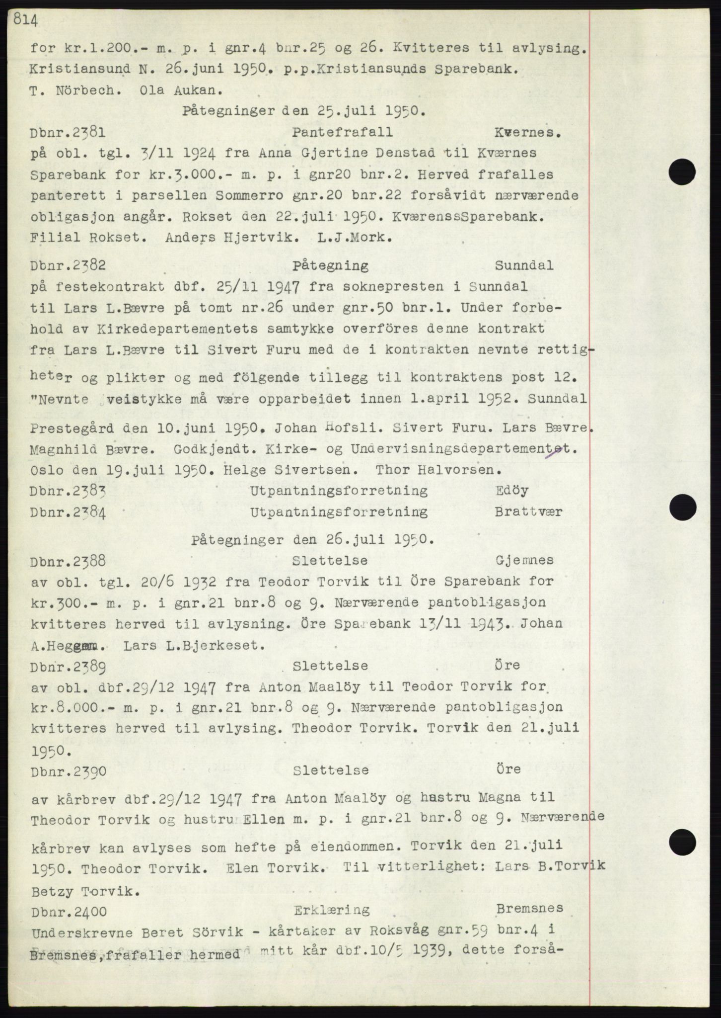 Nordmøre sorenskriveri, SAT/A-4132/1/2/2Ca: Mortgage book no. C82b, 1946-1951, Diary no: : 2381/1950