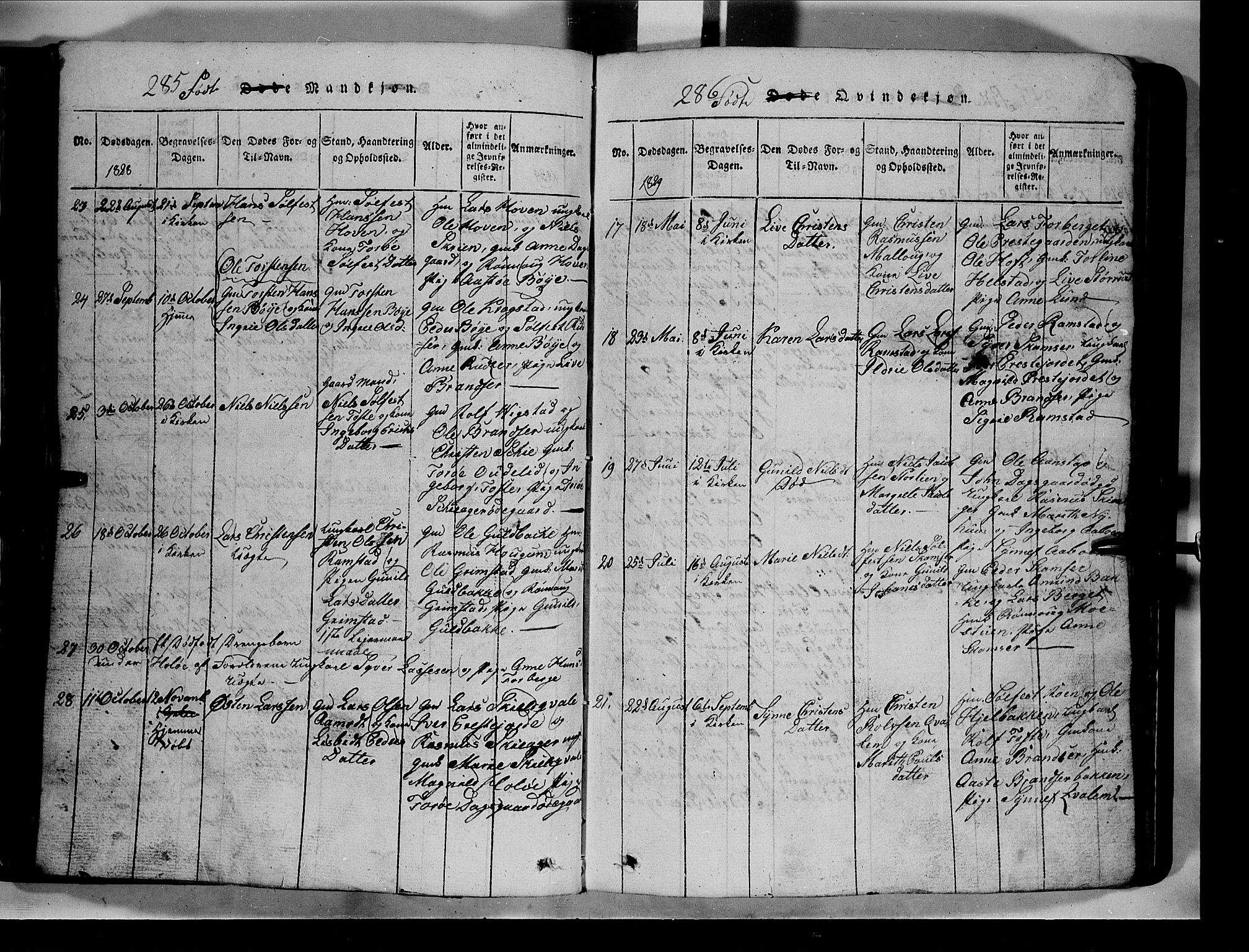 Lom prestekontor, AV/SAH-PREST-070/L/L0003: Parish register (copy) no. 3, 1815-1844, p. 285-286