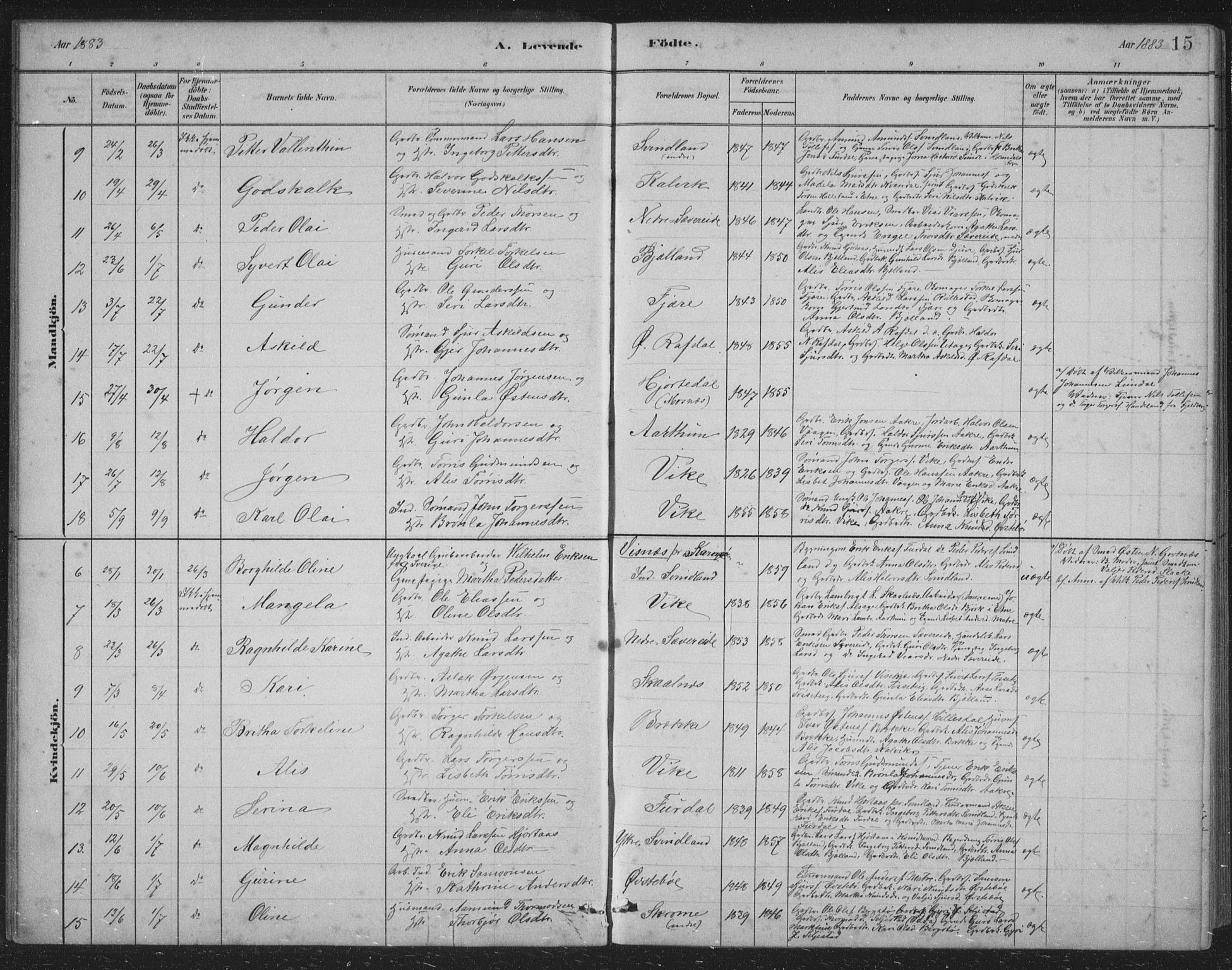 Skånevik sokneprestembete, SAB/A-77801/H/Hab: Parish register (copy) no. B 2, 1881-1920, p. 15