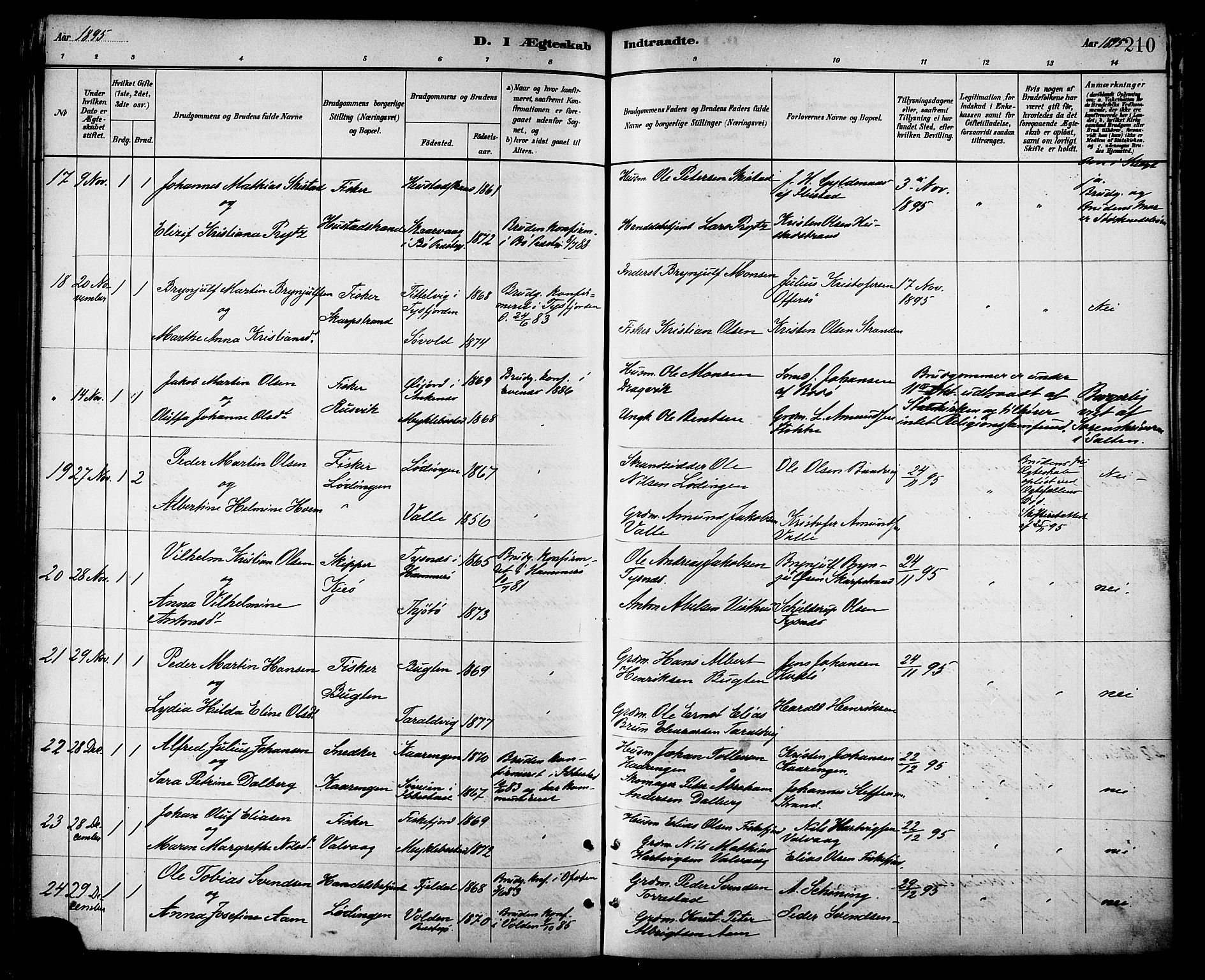 Ministerialprotokoller, klokkerbøker og fødselsregistre - Nordland, AV/SAT-A-1459/872/L1035: Parish register (official) no. 872A10, 1884-1896, p. 210