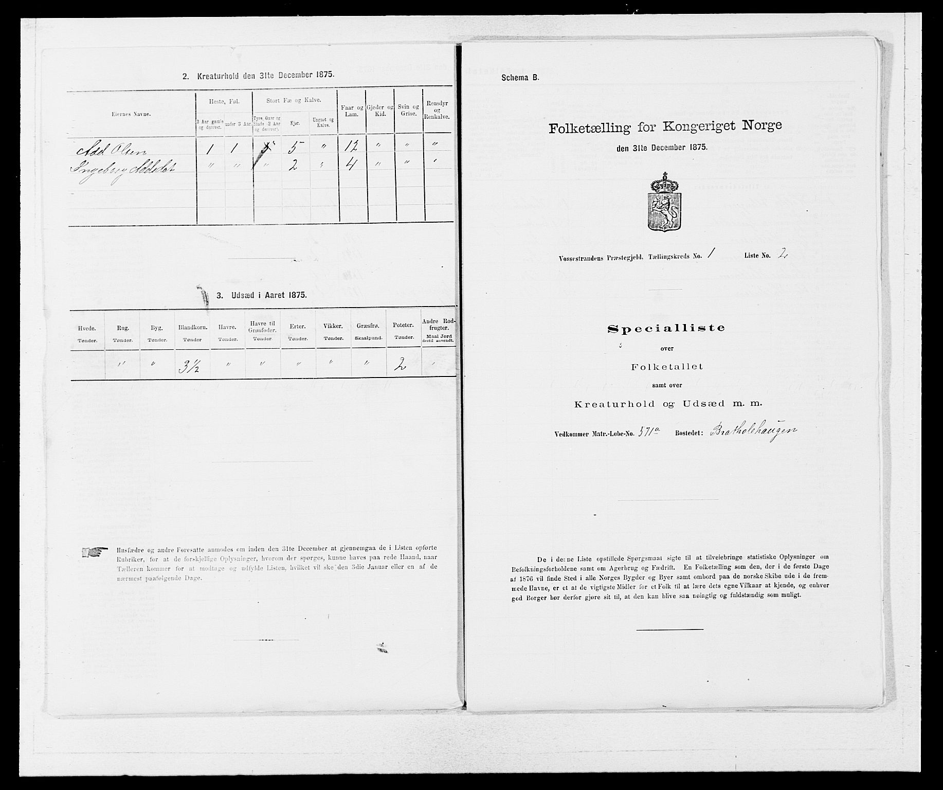 SAB, 1875 census for 1236P Vossestrand, 1875, p. 23