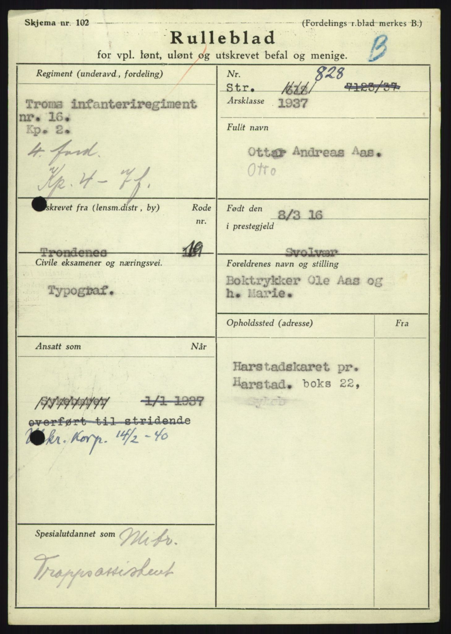 Forsvaret, Troms infanteriregiment nr. 16, AV/RA-RAFA-3146/P/Pa/L0021: Rulleblad for regimentets menige mannskaper, årsklasse 1937, 1937, p. 1235