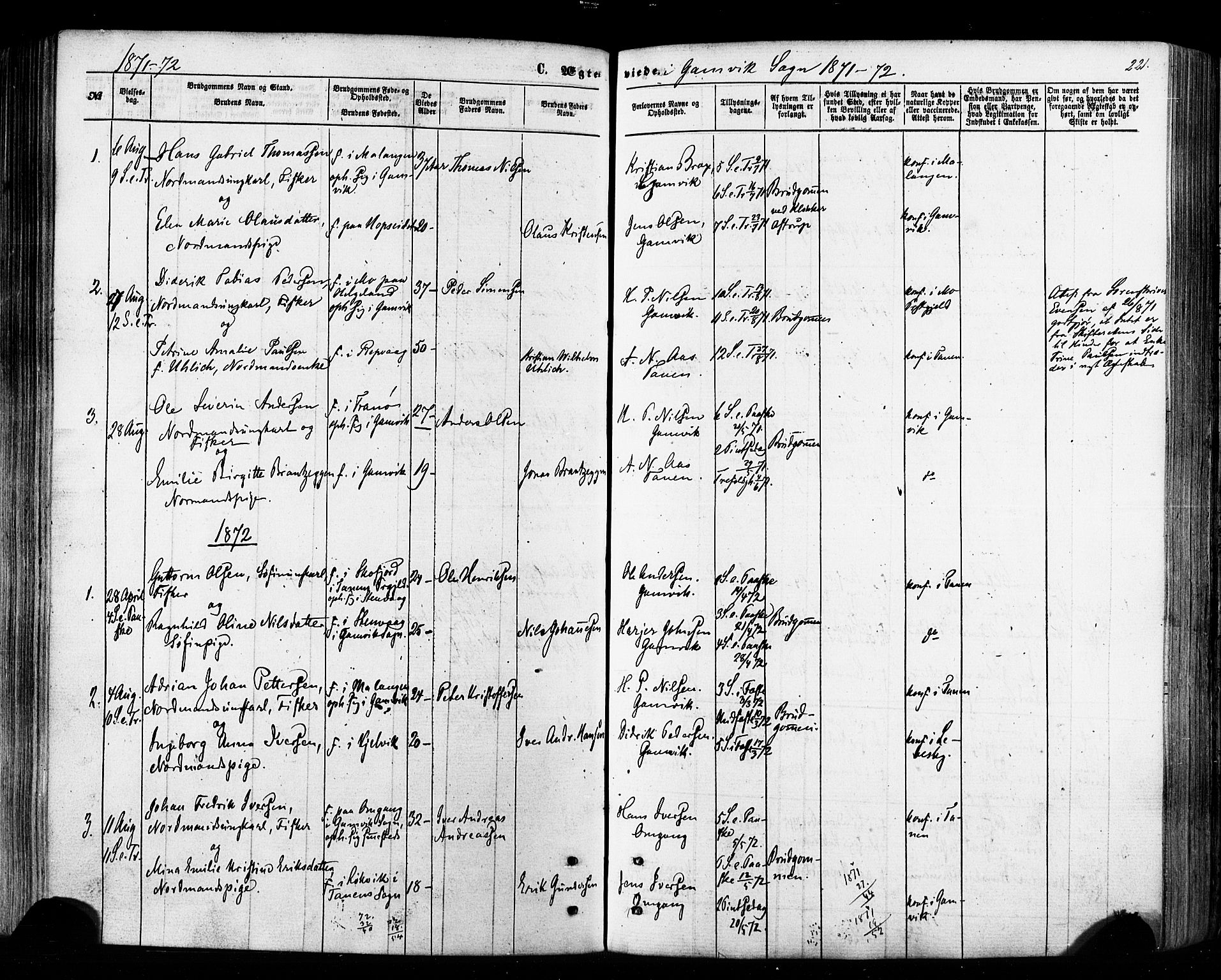 Tana sokneprestkontor, AV/SATØ-S-1334/H/Ha/L0002kirke: Parish register (official) no. 2 /2, 1862-1877, p. 221