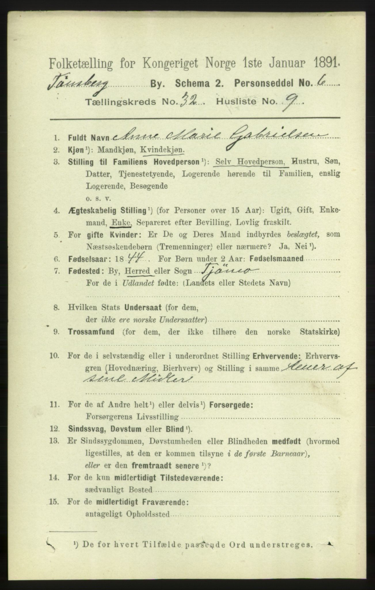 RA, 1891 census for 0705 Tønsberg, 1891, p. 7574