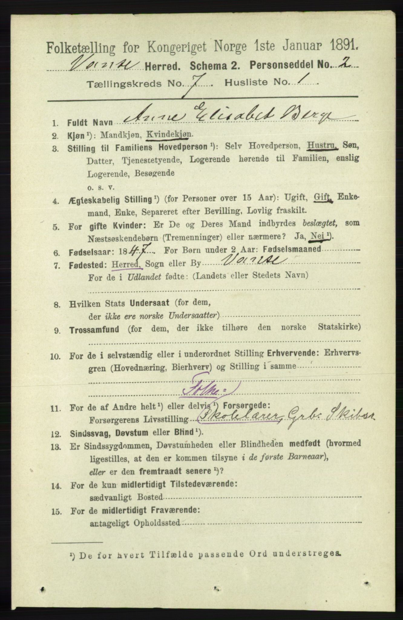 RA, 1891 census for 1041 Vanse, 1891, p. 4090