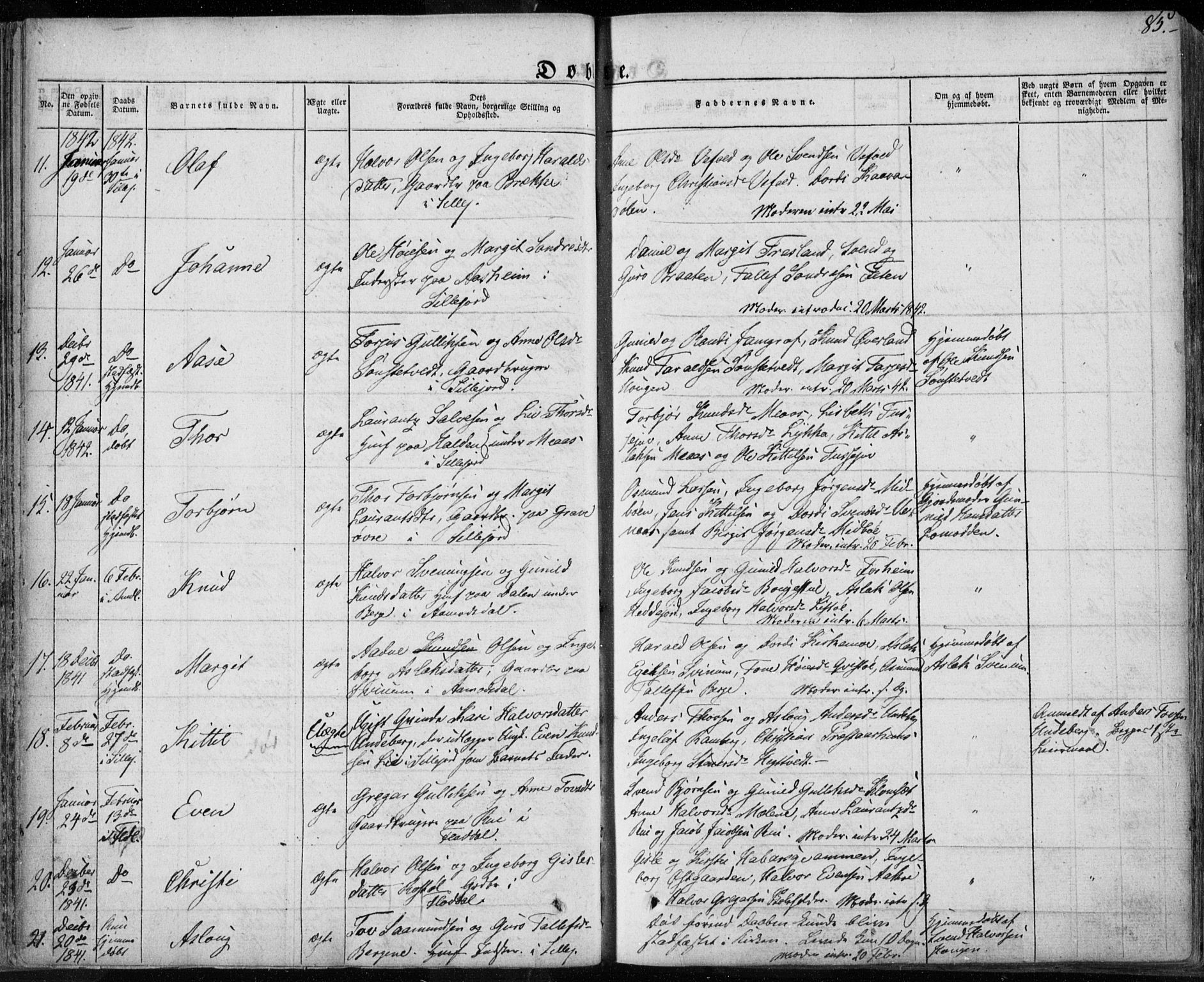 Seljord kirkebøker, AV/SAKO-A-20/F/Fa/L0011: Parish register (official) no. I 11, 1831-1849, p. 85