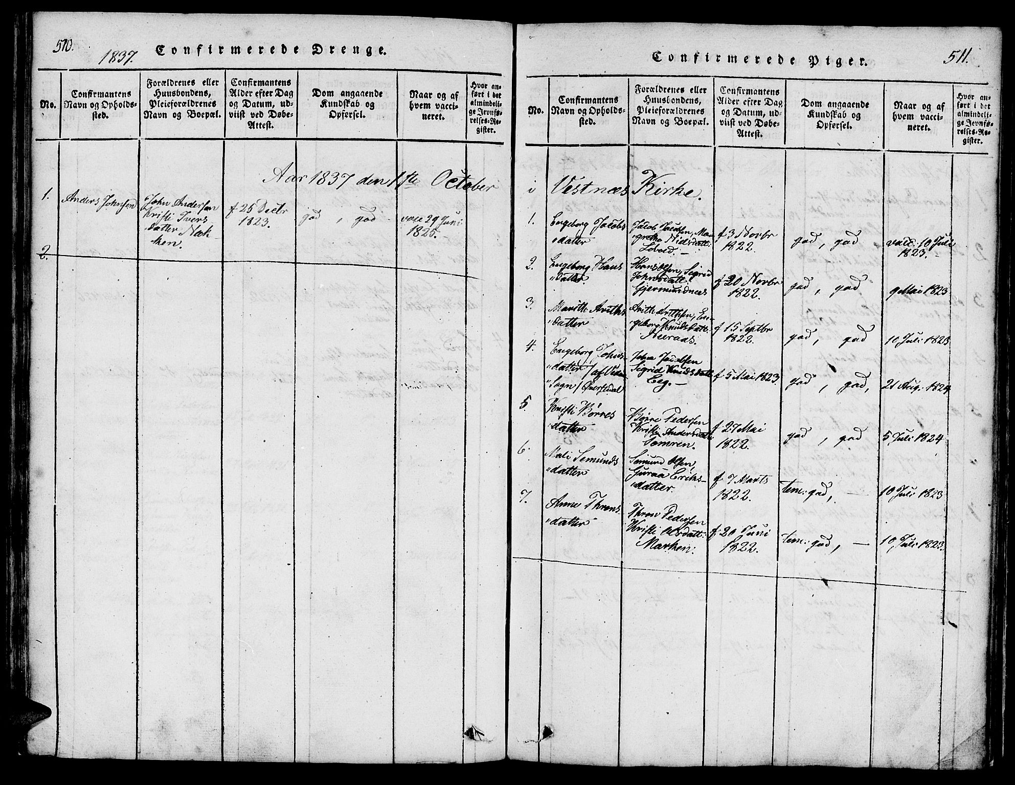 Ministerialprotokoller, klokkerbøker og fødselsregistre - Møre og Romsdal, SAT/A-1454/539/L0528: Parish register (official) no. 539A01, 1818-1847, p. 510-511