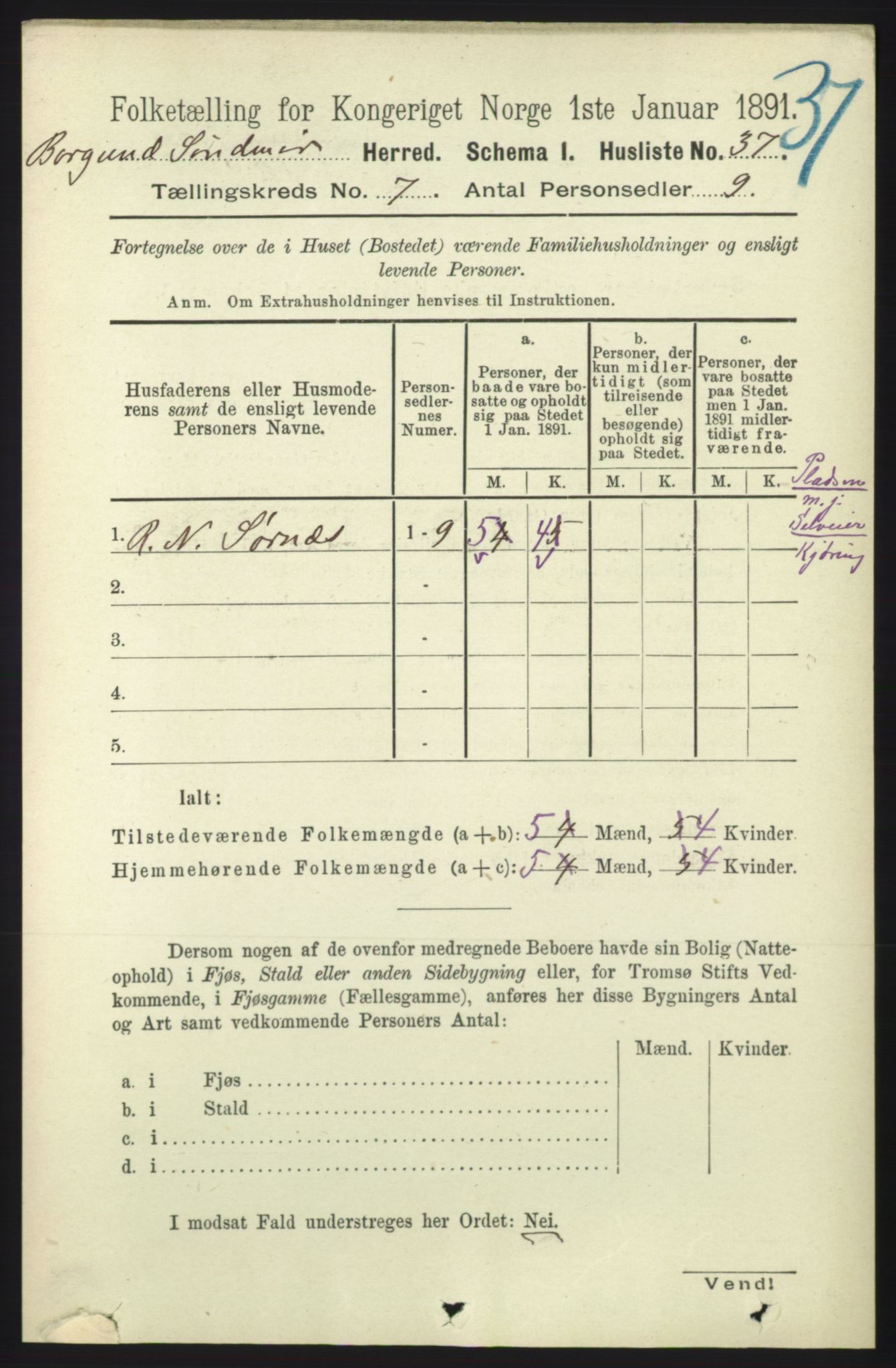 RA, 1891 census for 1531 Borgund, 1891, p. 1846