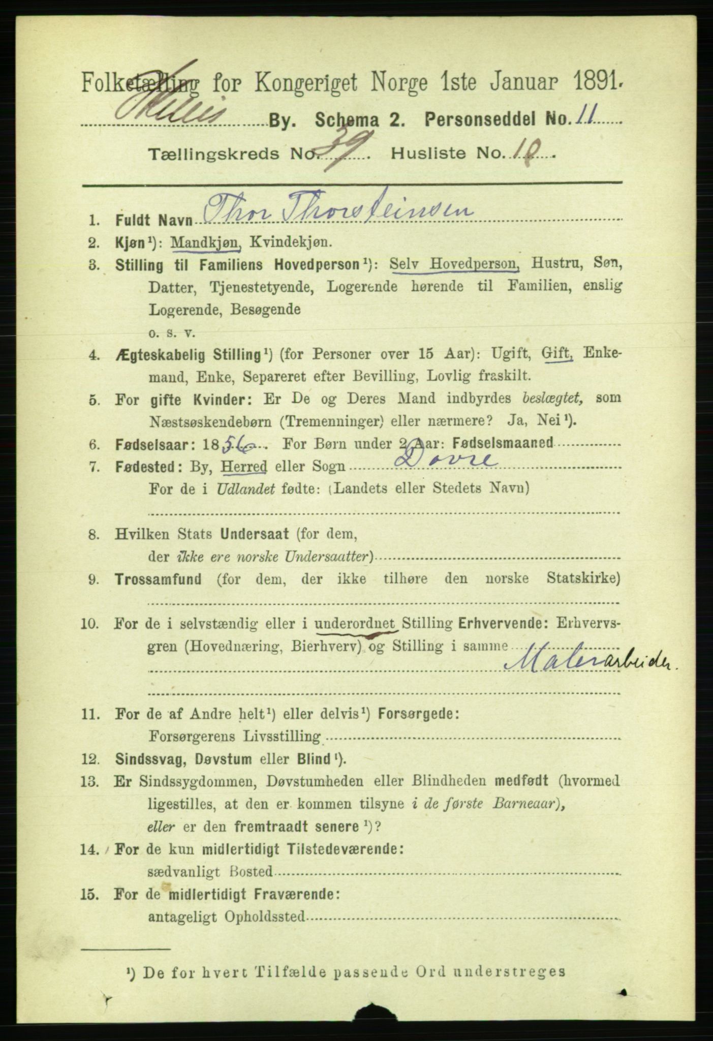 RA, 1891 census for 0806 Skien, 1891, p. 8345