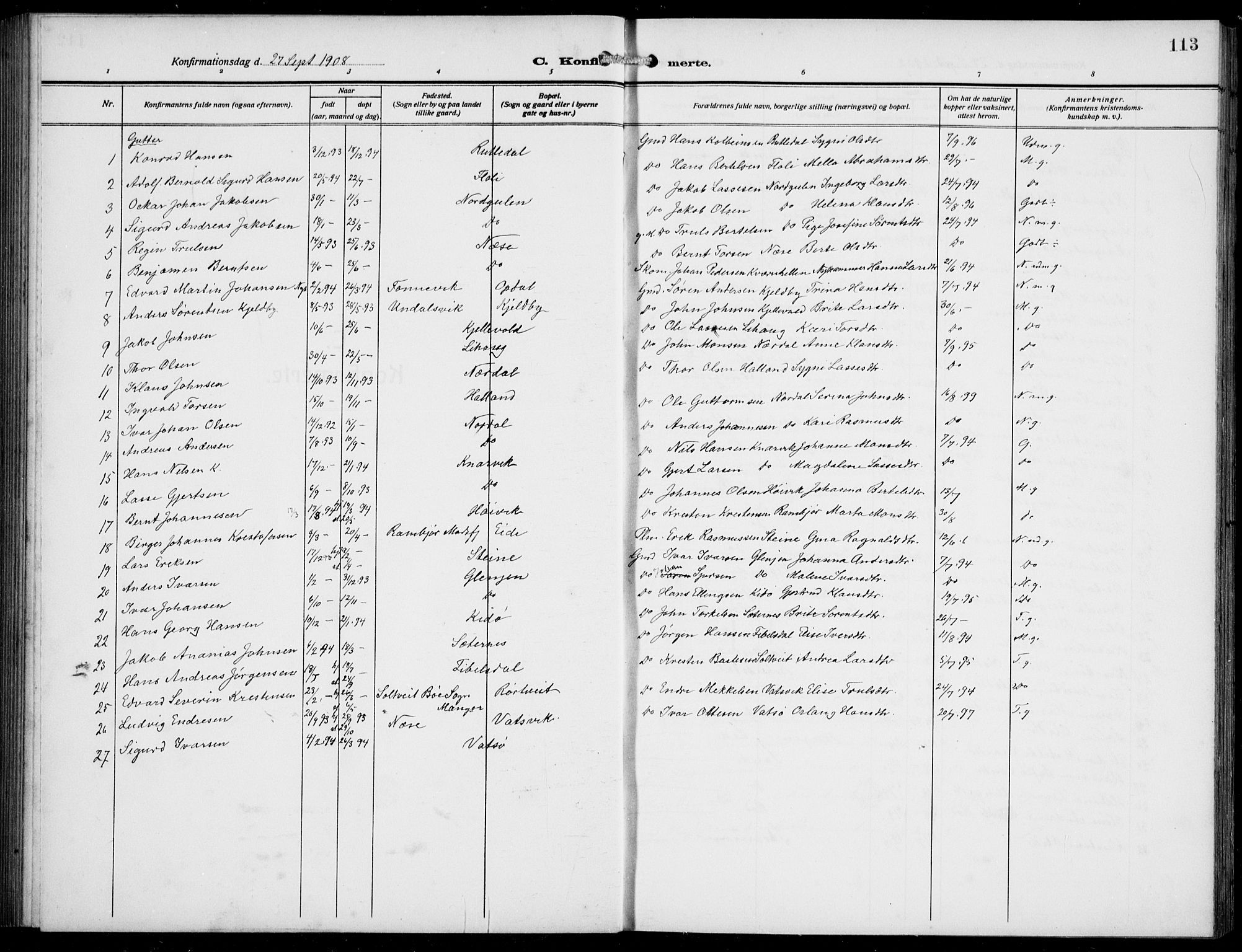 Gulen sokneprestembete, AV/SAB-A-80201/H/Hab/Habb/L0004: Parish register (copy) no. B 4, 1908-1936, p. 113