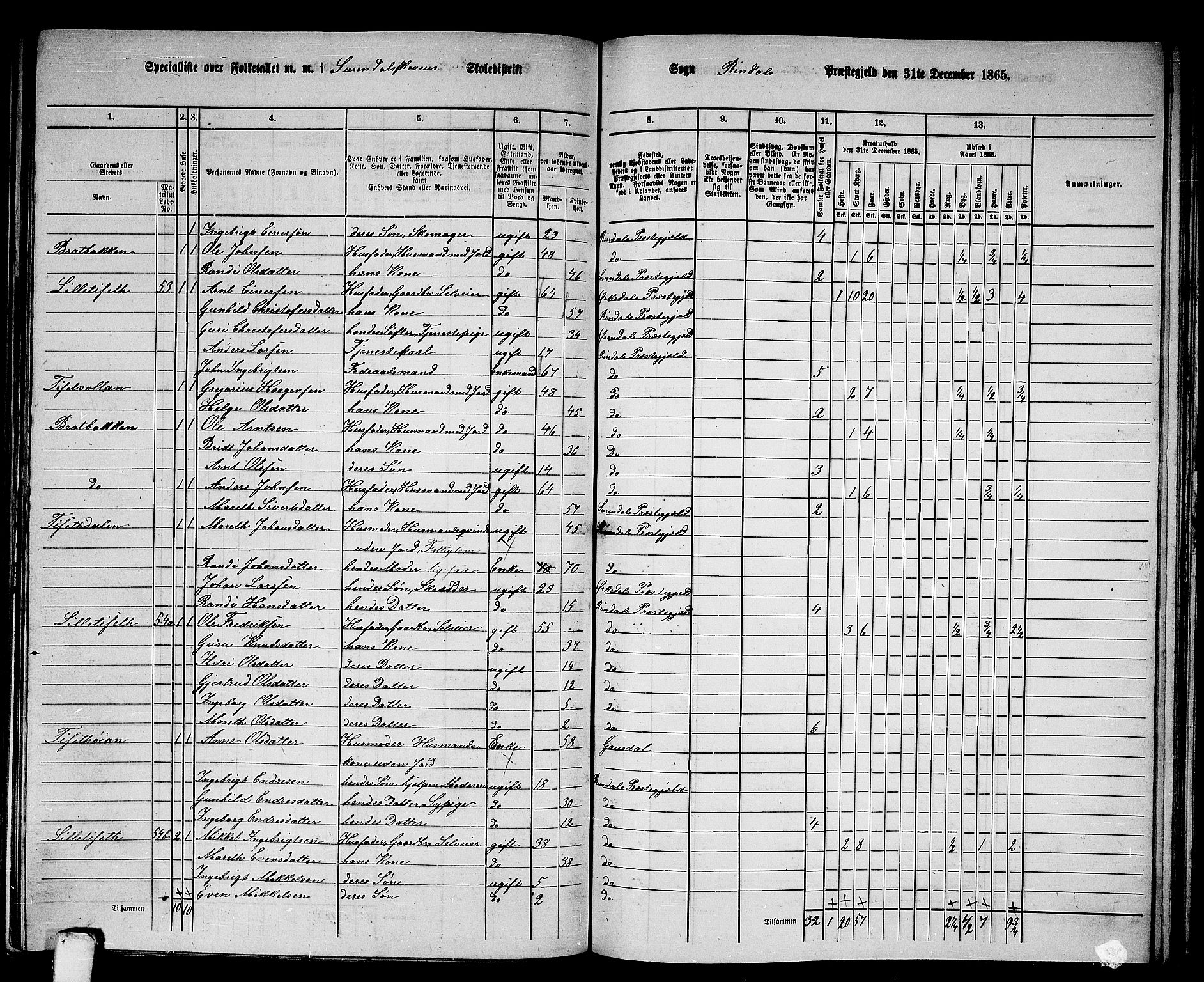 RA, 1865 census for Rindal, 1865, p. 27