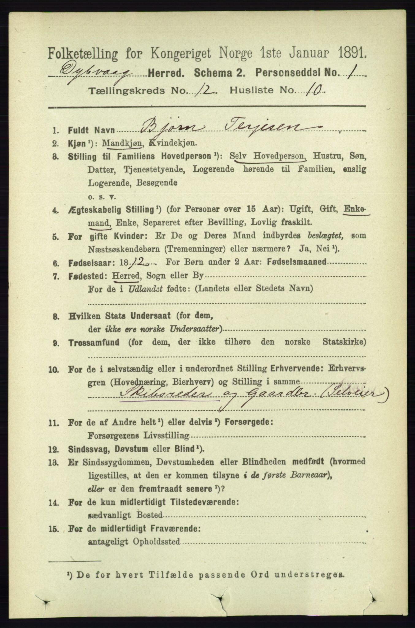 RA, 1891 census for 0915 Dypvåg, 1891, p. 4792