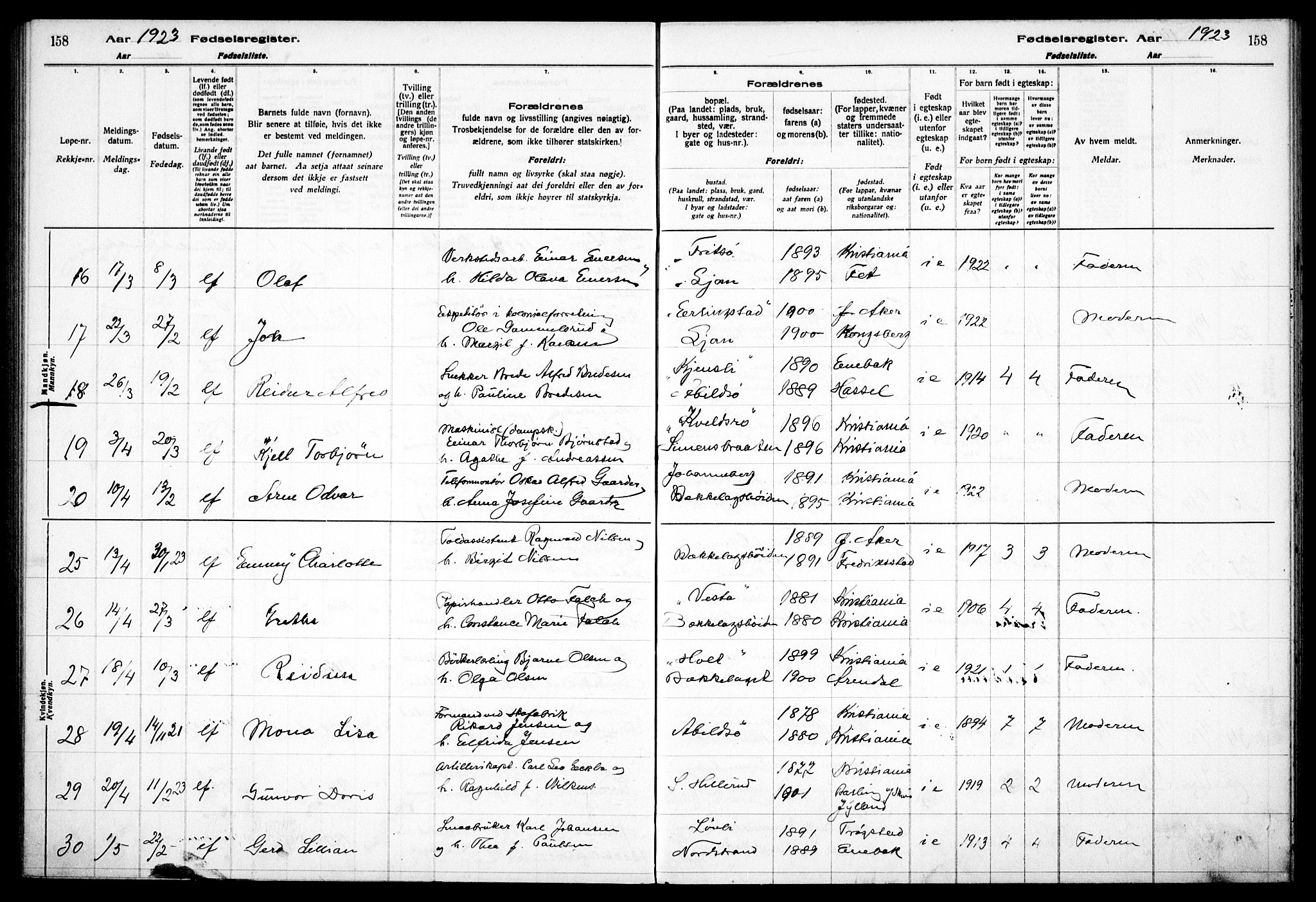 Nordstrand prestekontor Kirkebøker, SAO/A-10362a/J/Ja/L0001: Birth register no. I 1, 1916-1924, p. 158