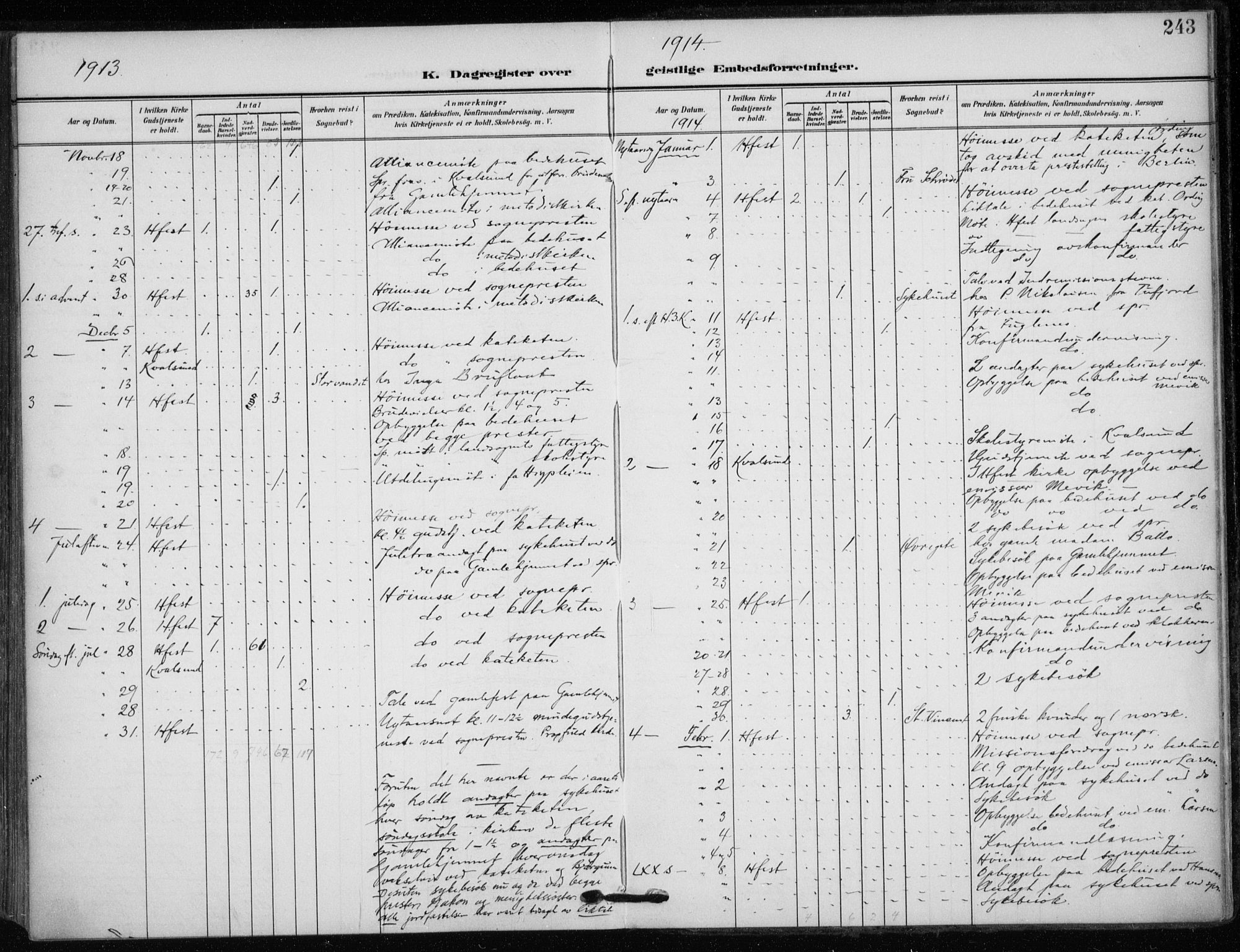 Hammerfest sokneprestkontor, SATØ/S-1347/H/Ha/L0014.kirke: Parish register (official) no. 14, 1906-1916, p. 243