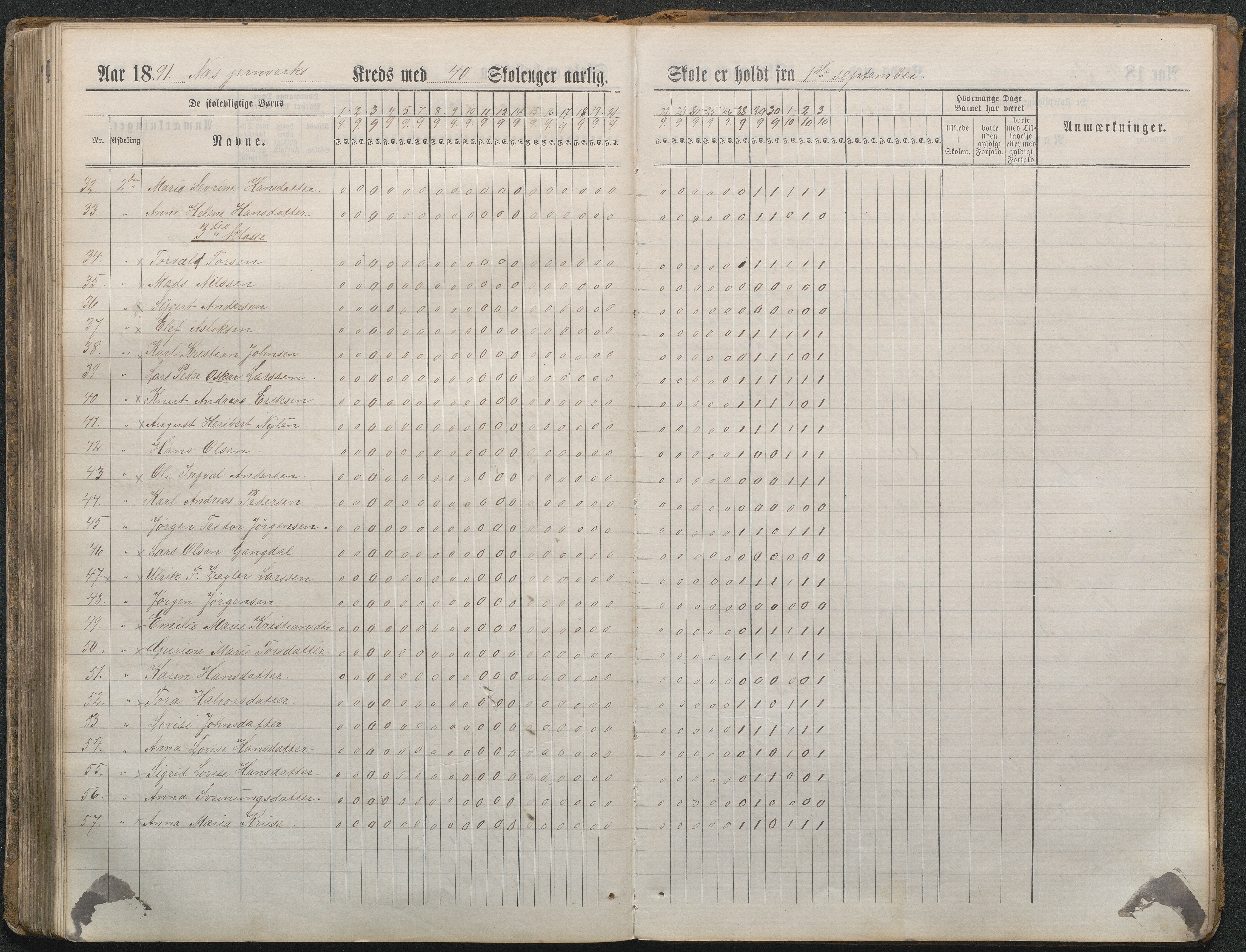 , Næs Jernverk faste skole, Nr.4 Dagbok 1882-1891, 1882-1891, p. 182