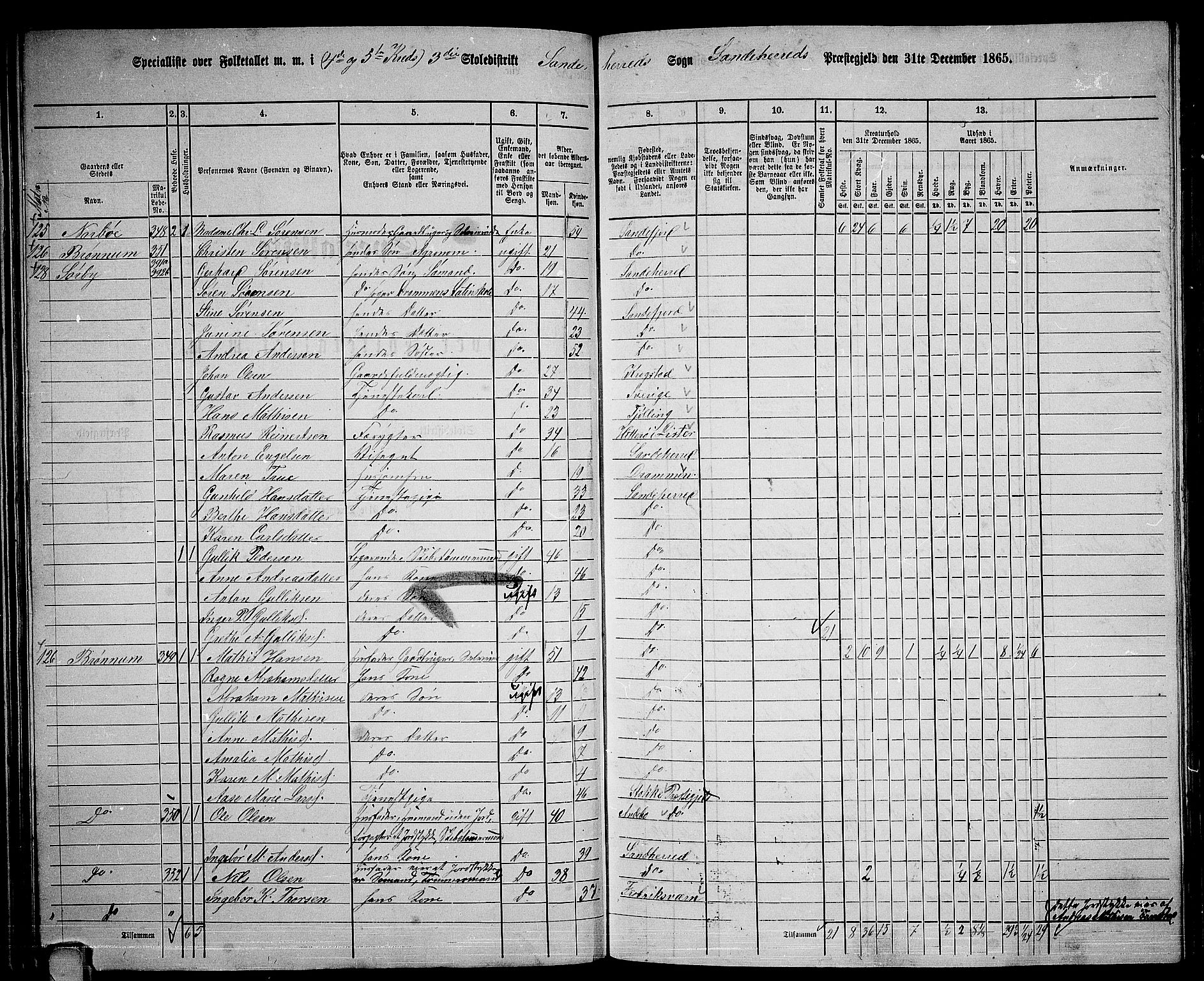 RA, 1865 census for Sandeherred/Sandeherred, 1865, p. 76