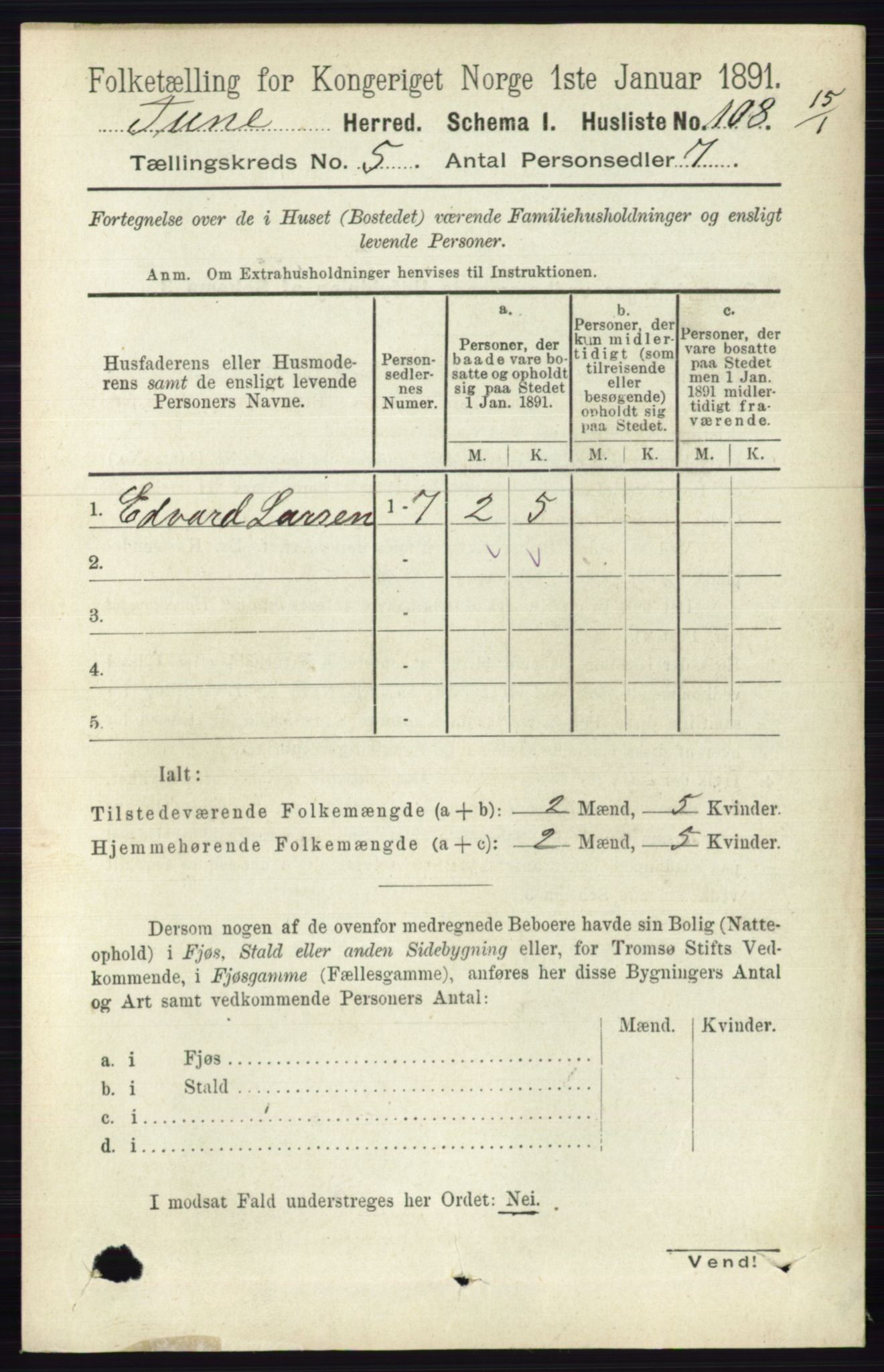 RA, 1891 census for 0130 Tune, 1891, p. 3269