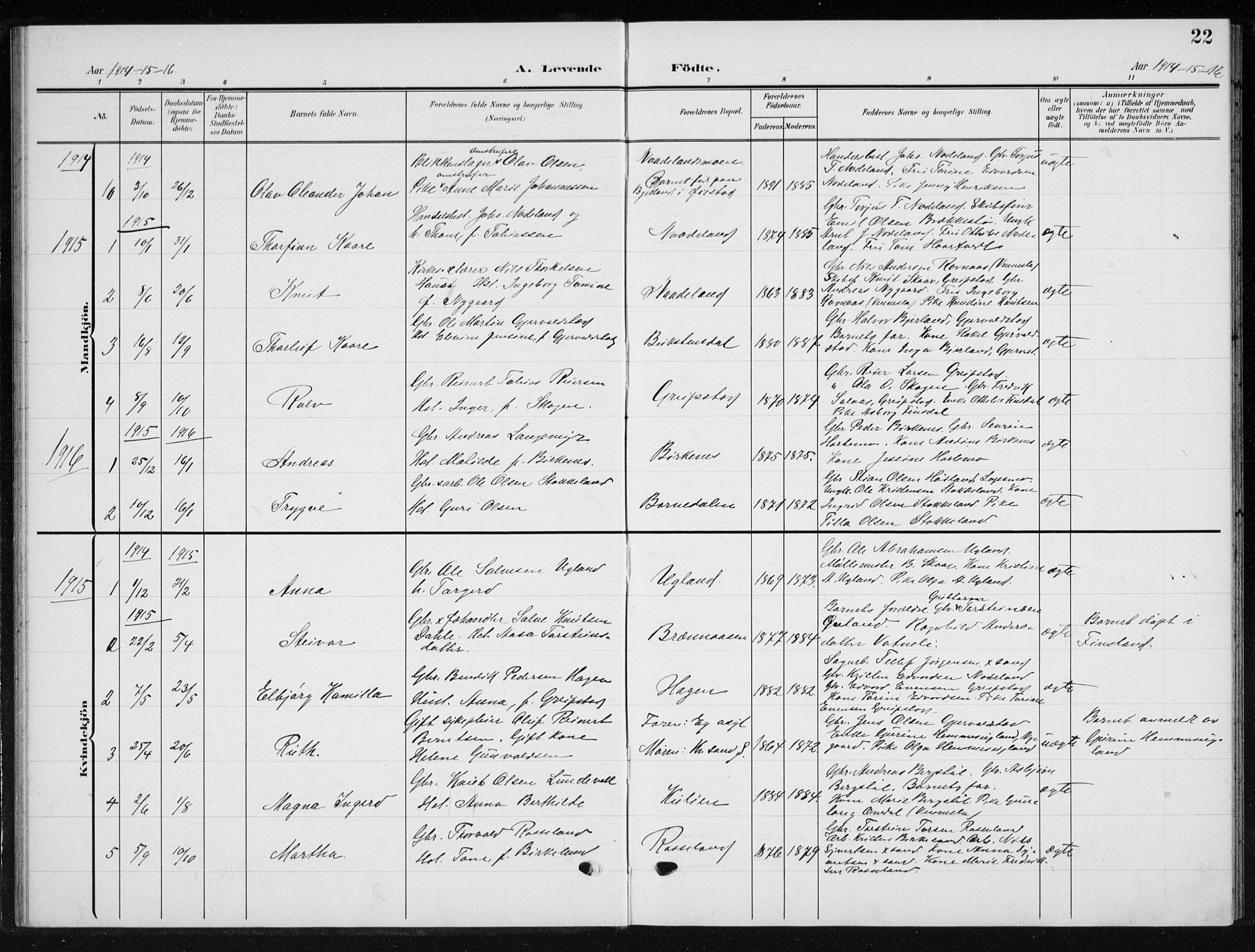 Søgne sokneprestkontor, AV/SAK-1111-0037/F/Fb/Fba/L0005: Parish register (copy) no. B 5, 1904-1936, p. 22