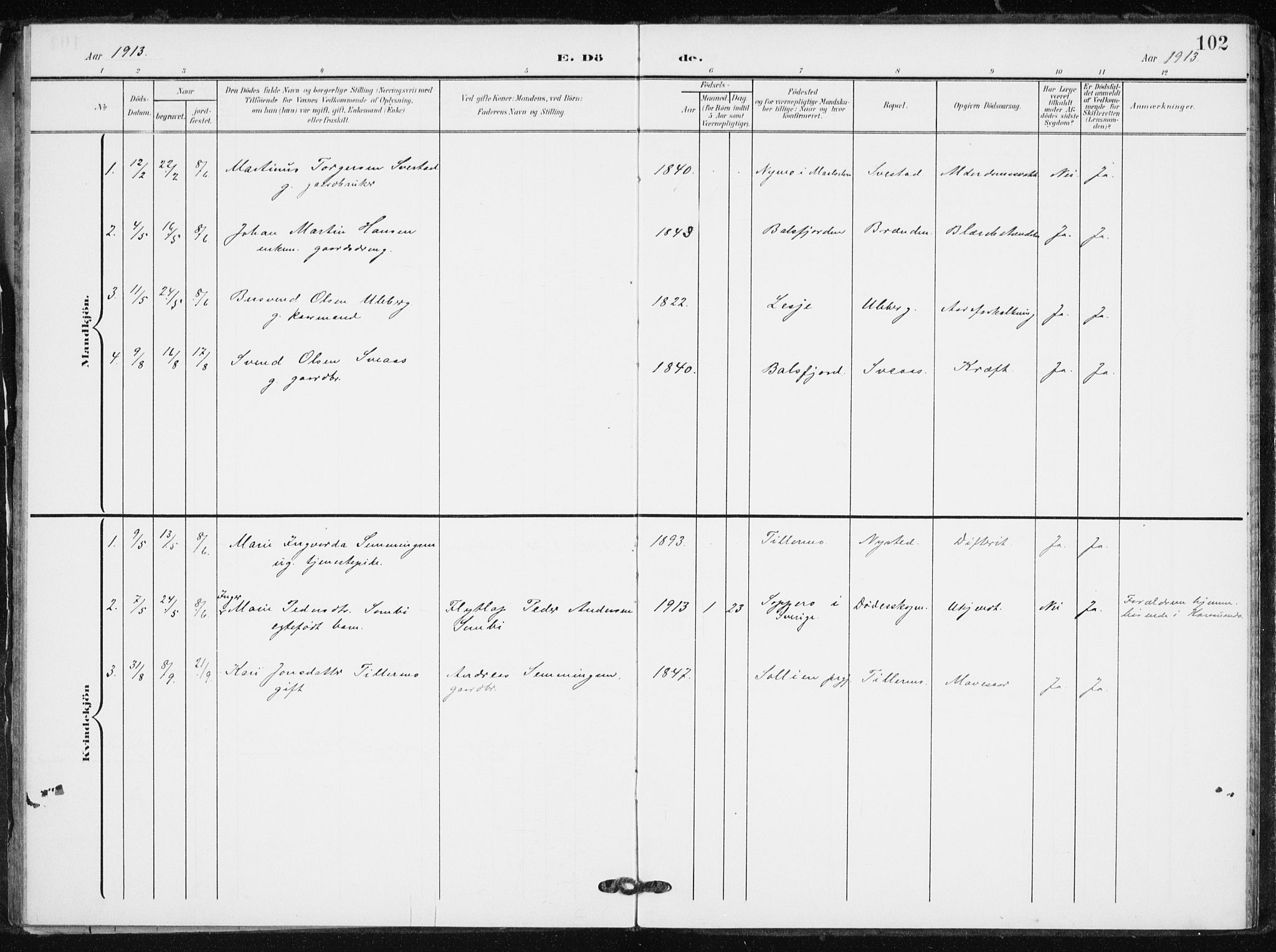 Målselv sokneprestembete, SATØ/S-1311/G/Ga/Gaa/L0012kirke: Parish register (official) no. 12, 1903-1920, p. 102