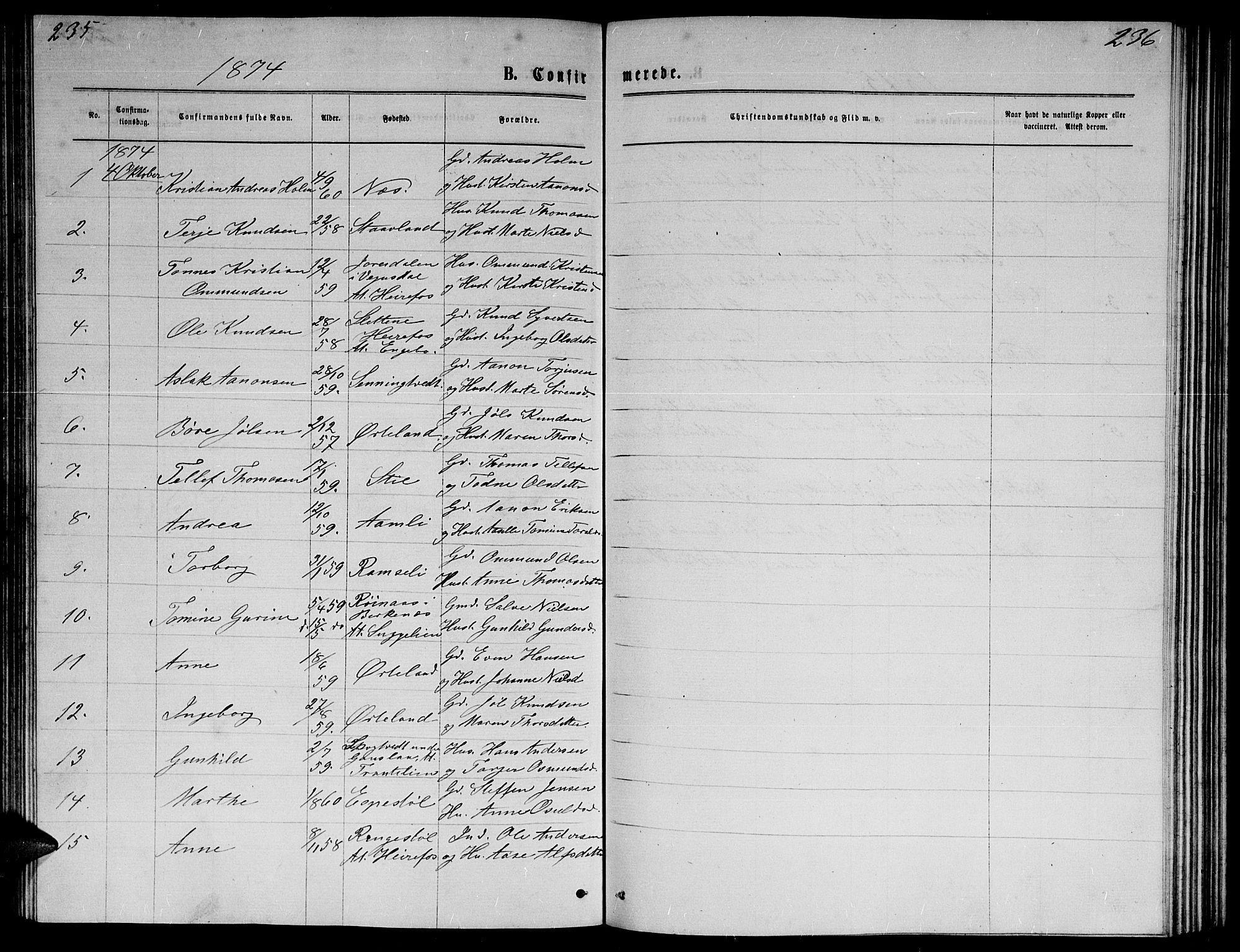 Herefoss sokneprestkontor, AV/SAK-1111-0019/F/Fb/Fba/L0002: Parish register (copy) no. B 2, 1868-1886, p. 235-236