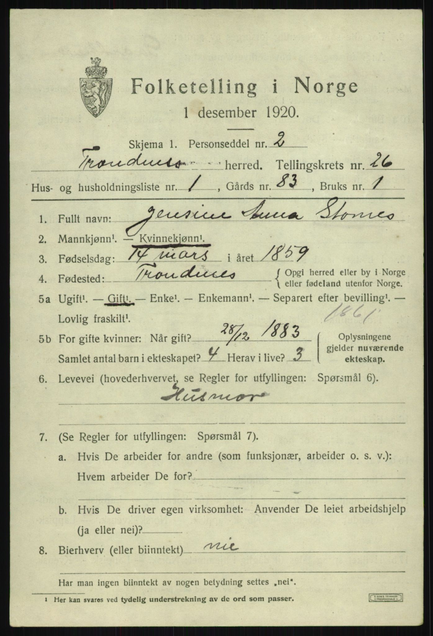 SATØ, 1920 census for Trondenes, 1920, p. 18840