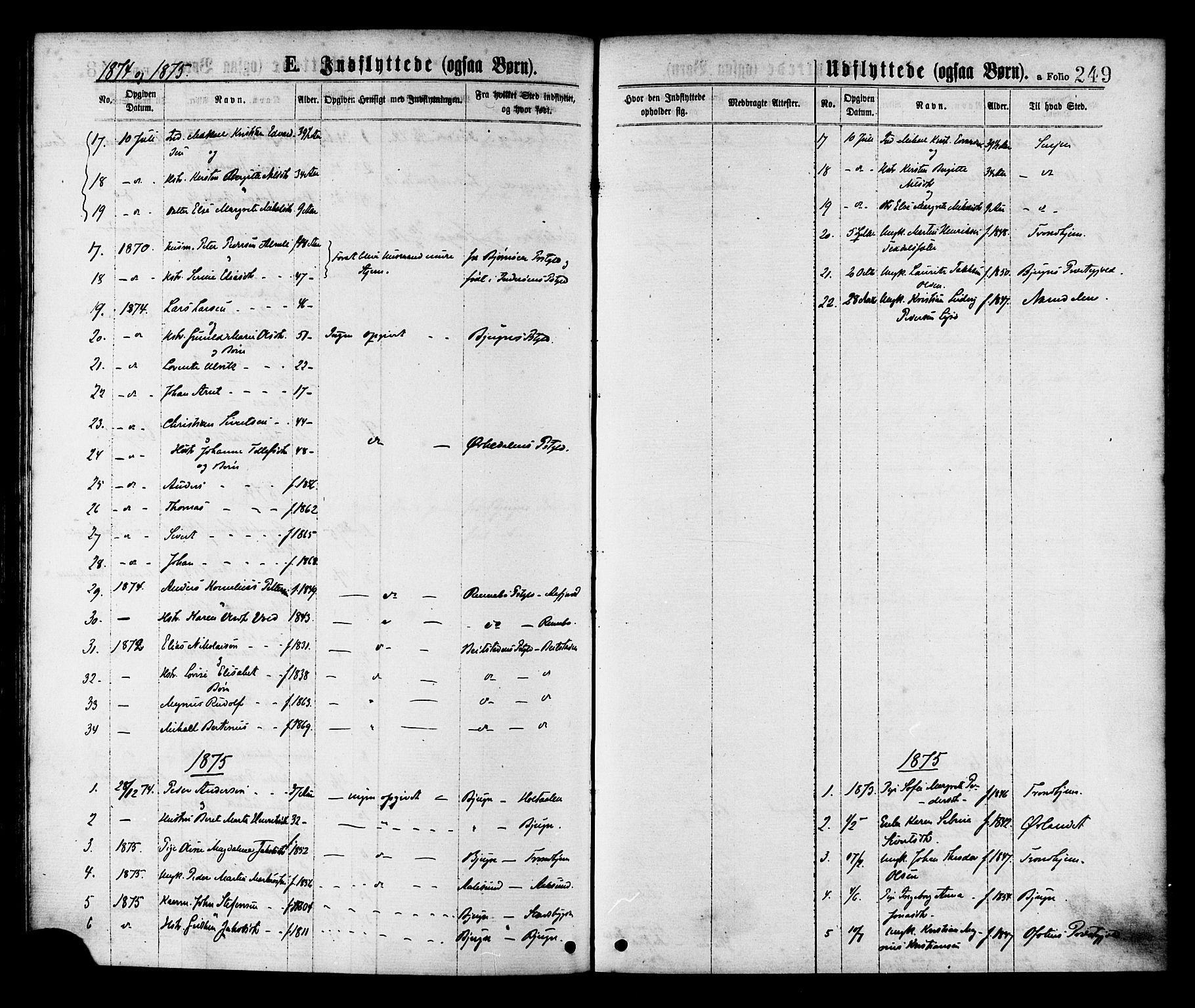 Ministerialprotokoller, klokkerbøker og fødselsregistre - Sør-Trøndelag, SAT/A-1456/655/L0679: Parish register (official) no. 655A08, 1873-1879, p. 249