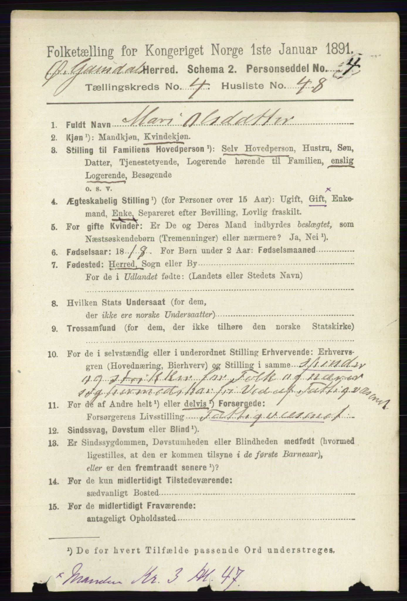 RA, 1891 census for 0522 Østre Gausdal, 1891, p. 2818