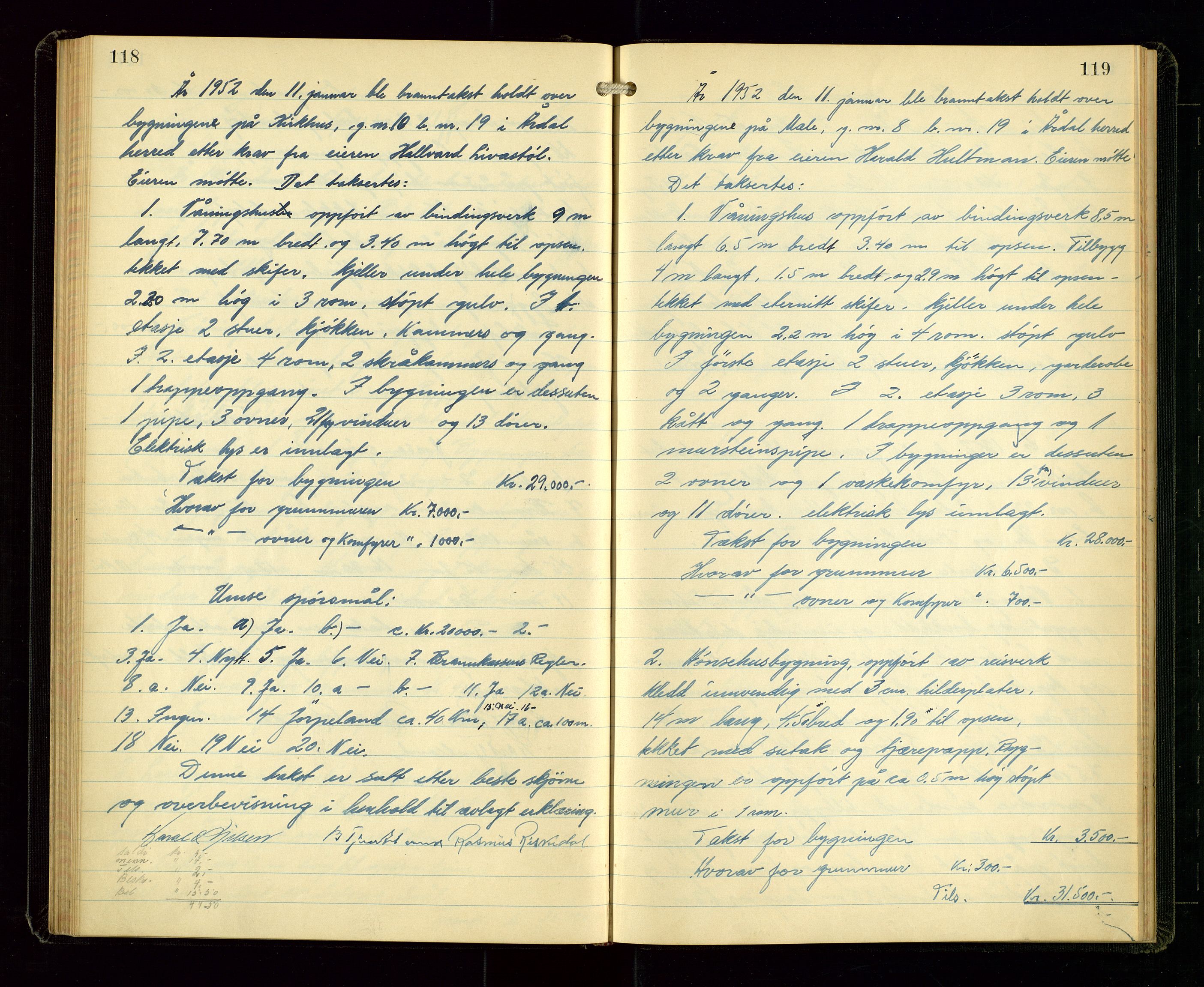 Årdal lensmannskontor, AV/SAST-A-100453/Goa/L0002: Branntakstprotokoll, 1940-1955, p. 118-119