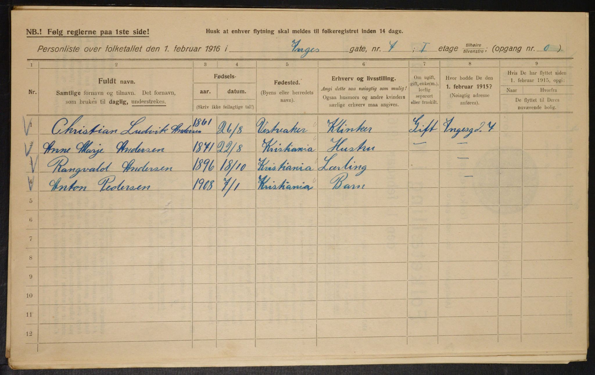 OBA, Municipal Census 1916 for Kristiania, 1916, p. 44871