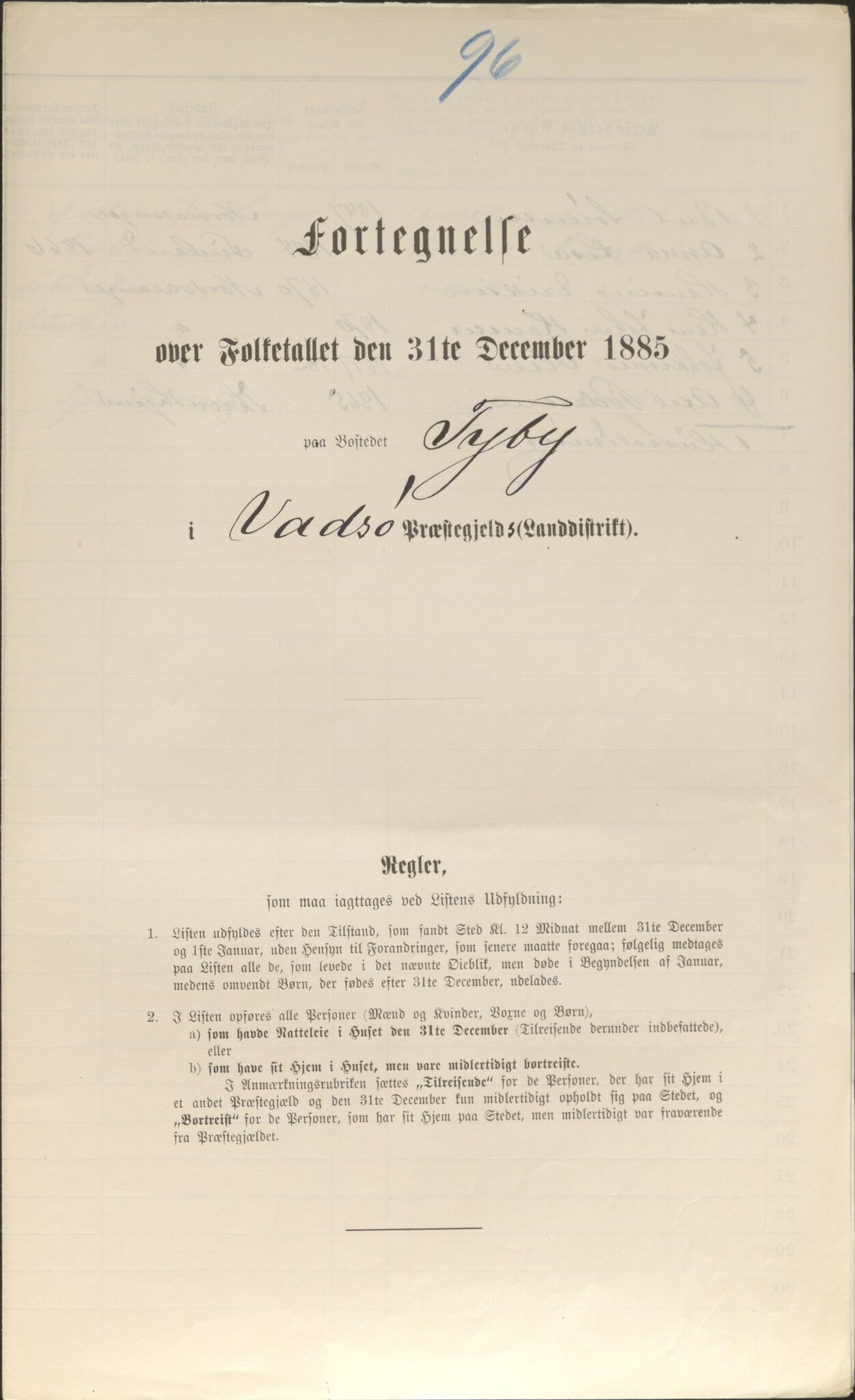 SATØ, 1885 census for 2029 Vadsø, 1885, p. 96a