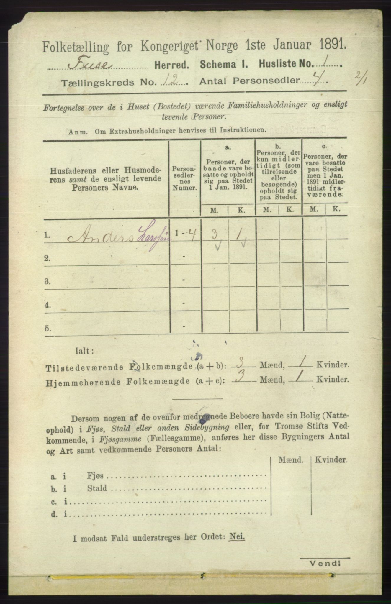 RA, 1891 census for 1241 Fusa, 1891, p. 2301