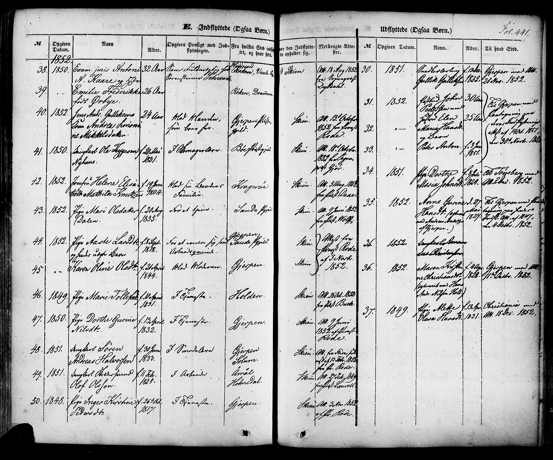 Skien kirkebøker, AV/SAKO-A-302/F/Fa/L0006a: Parish register (official) no. 6A, 1843-1856, p. 441