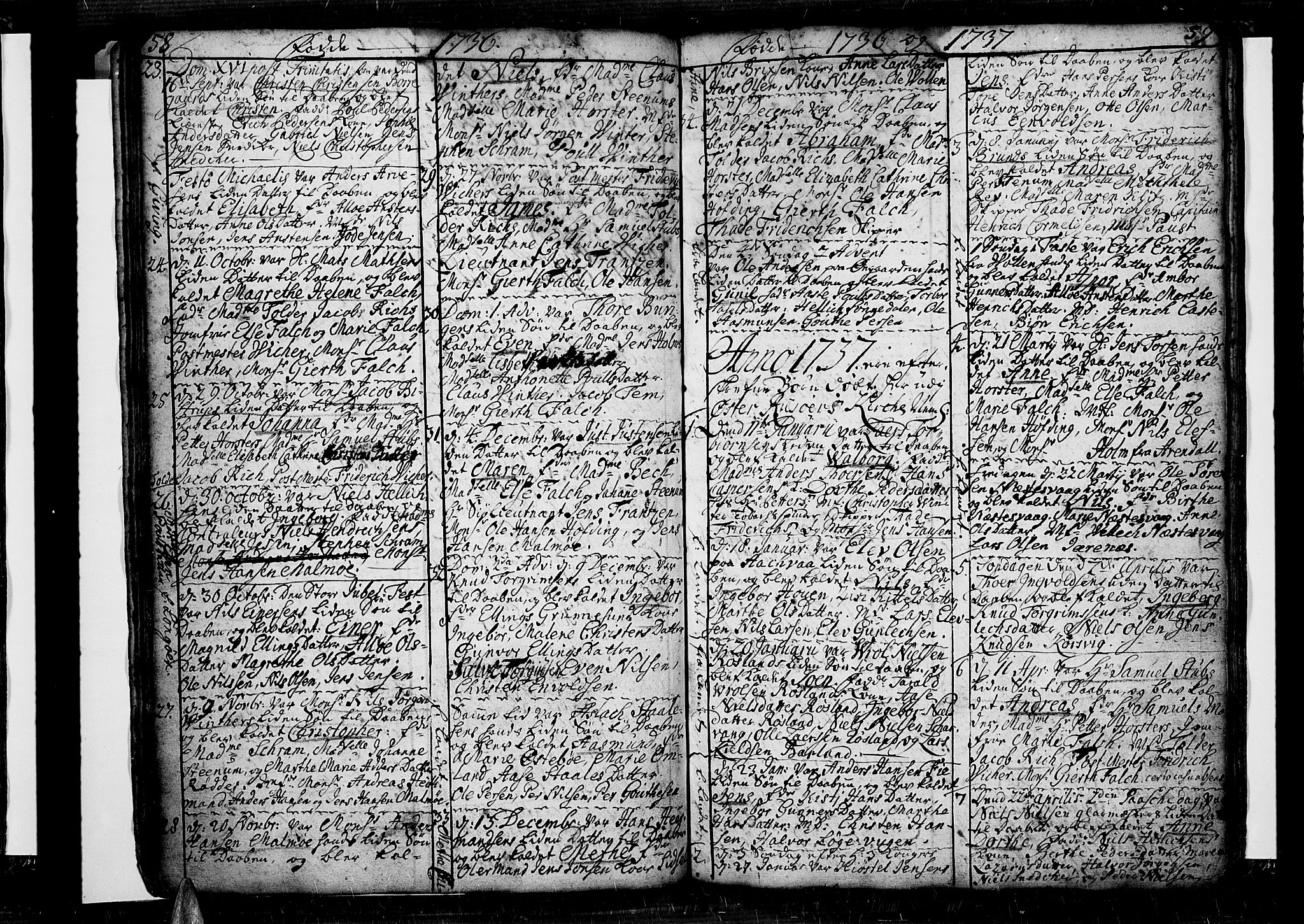 Risør sokneprestkontor, SAK/1111-0035/F/Fb/L0001: Parish register (copy) no. B 1, 1716-1747, p. 58-59