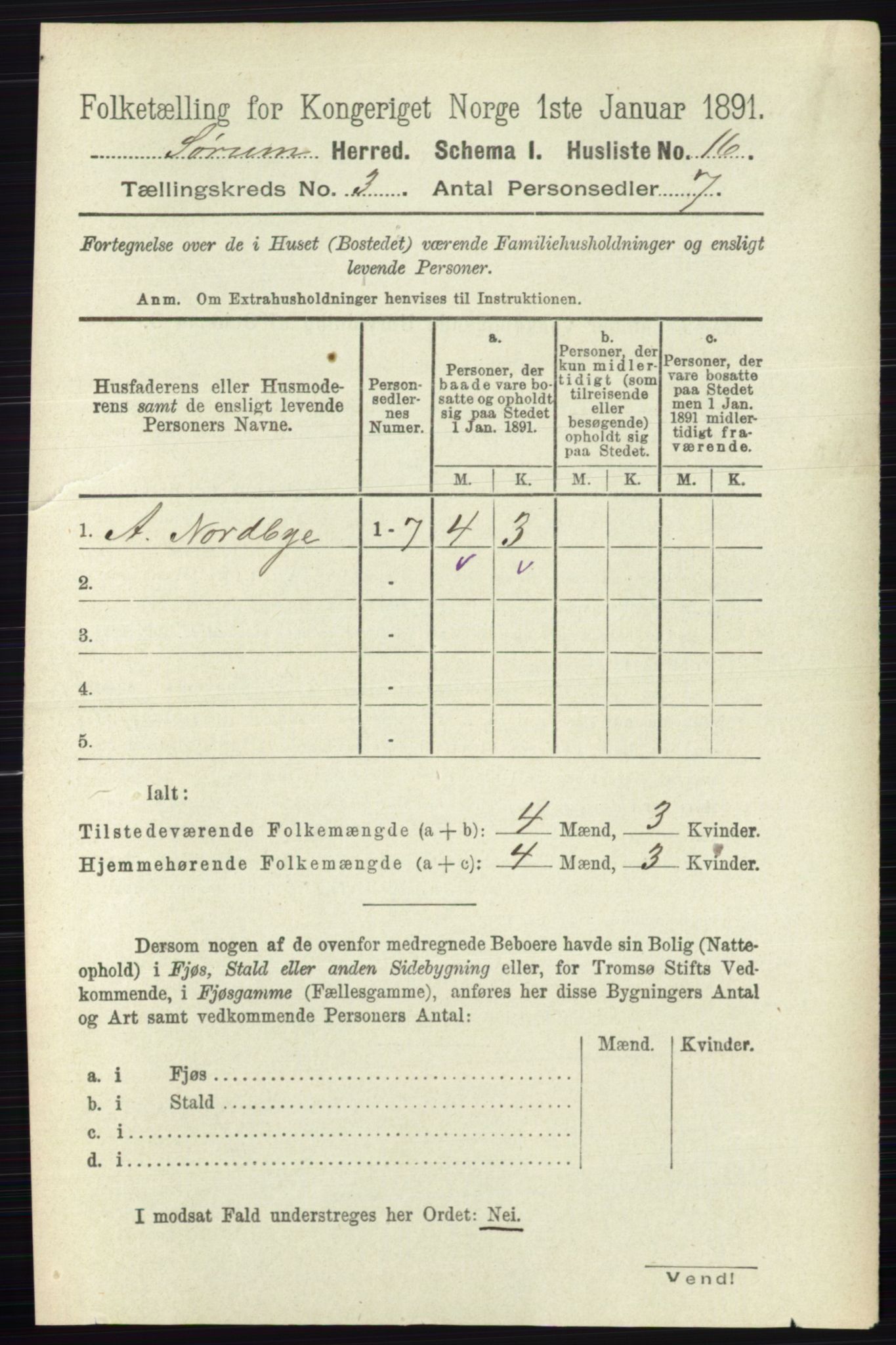 RA, 1891 census for 0226 Sørum, 1891, p. 1207