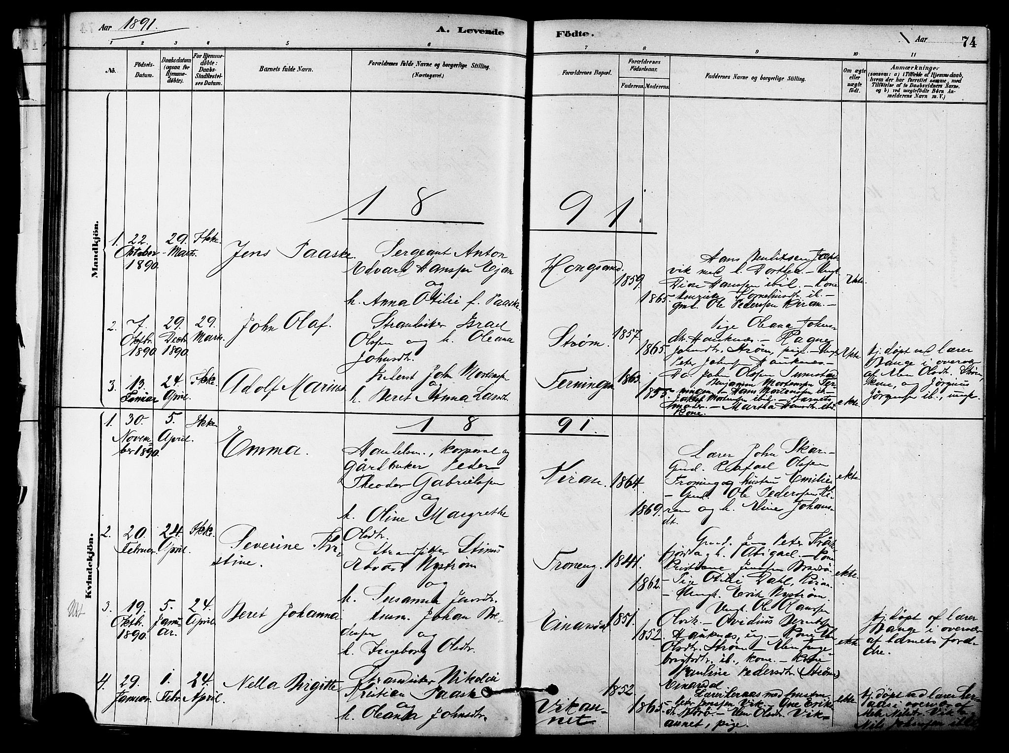 Ministerialprotokoller, klokkerbøker og fødselsregistre - Sør-Trøndelag, AV/SAT-A-1456/657/L0707: Parish register (official) no. 657A08, 1879-1893, p. 74