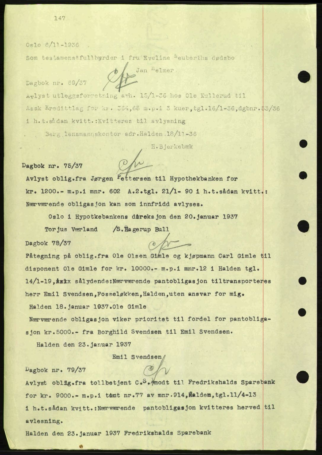 Idd og Marker sorenskriveri, AV/SAO-A-10283/G/Gb/Gbc/L0001: Mortgage book no. B1-3, 1936-1939, Diary no: : 69/1937