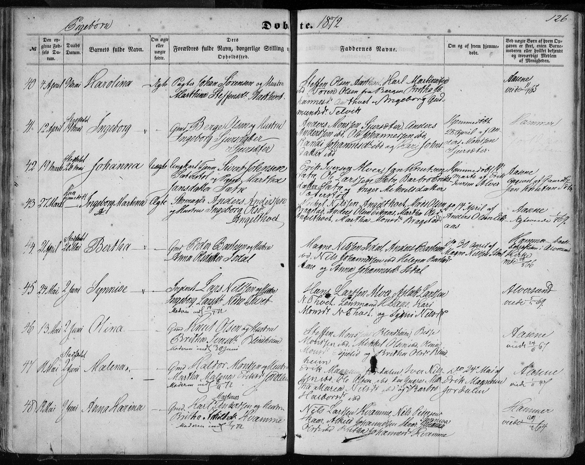 Hamre sokneprestembete, AV/SAB-A-75501/H/Ha/Haa/Haaa/L0014: Parish register (official) no. A 14, 1858-1872, p. 126