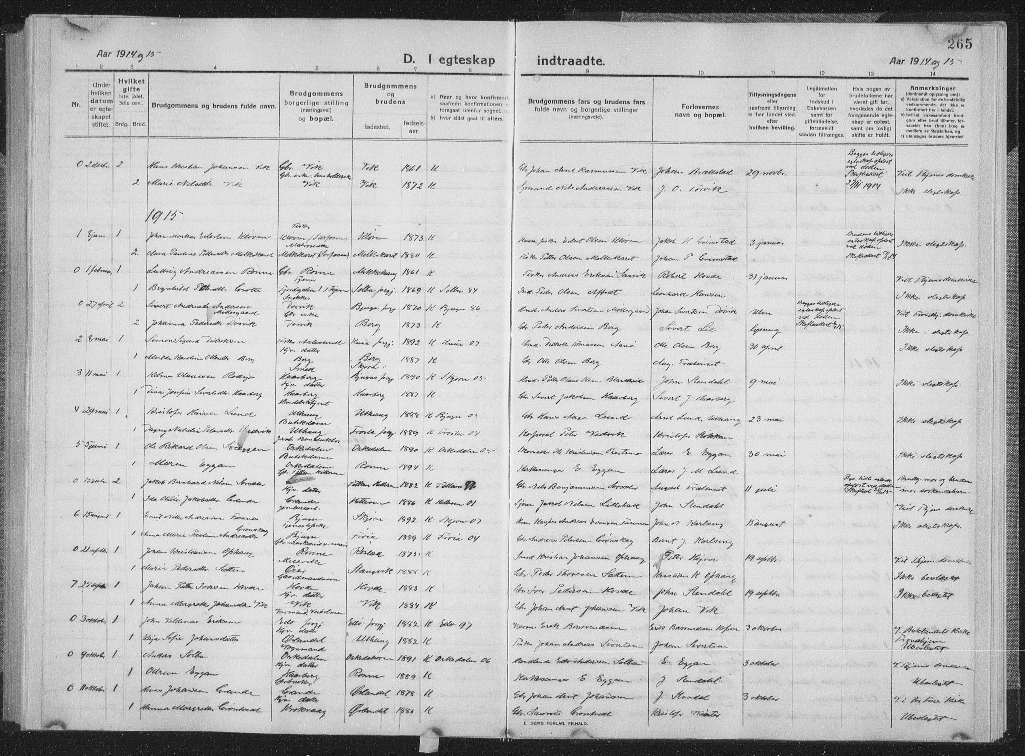 Ministerialprotokoller, klokkerbøker og fødselsregistre - Sør-Trøndelag, SAT/A-1456/659/L0747: Parish register (copy) no. 659C04, 1913-1938, p. 265