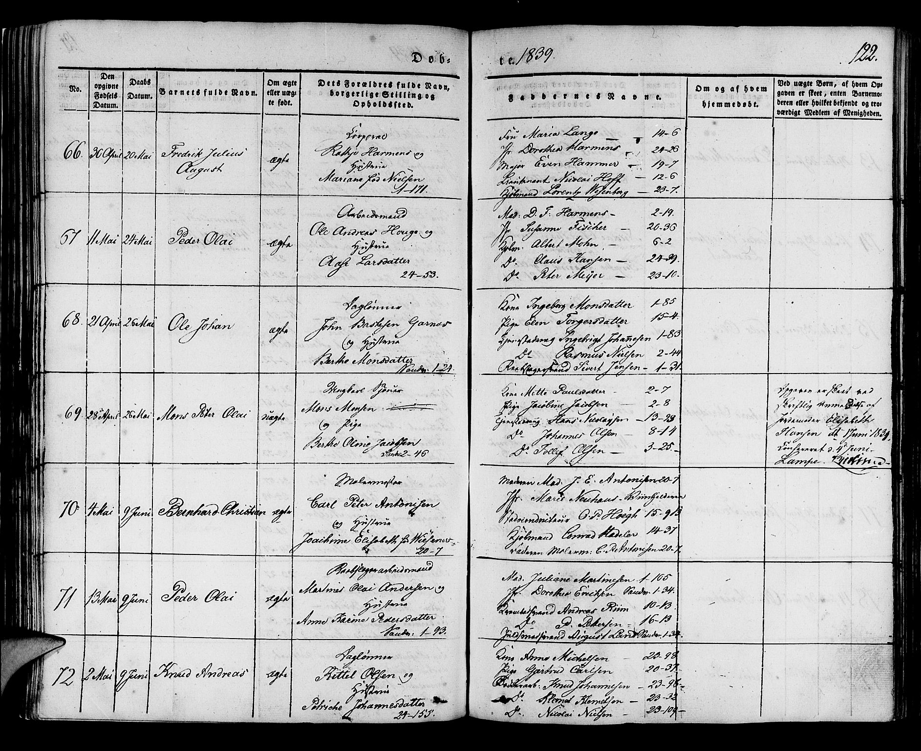 Korskirken sokneprestembete, SAB/A-76101/H/Haa/L0015: Parish register (official) no. B 1, 1833-1841, p. 122