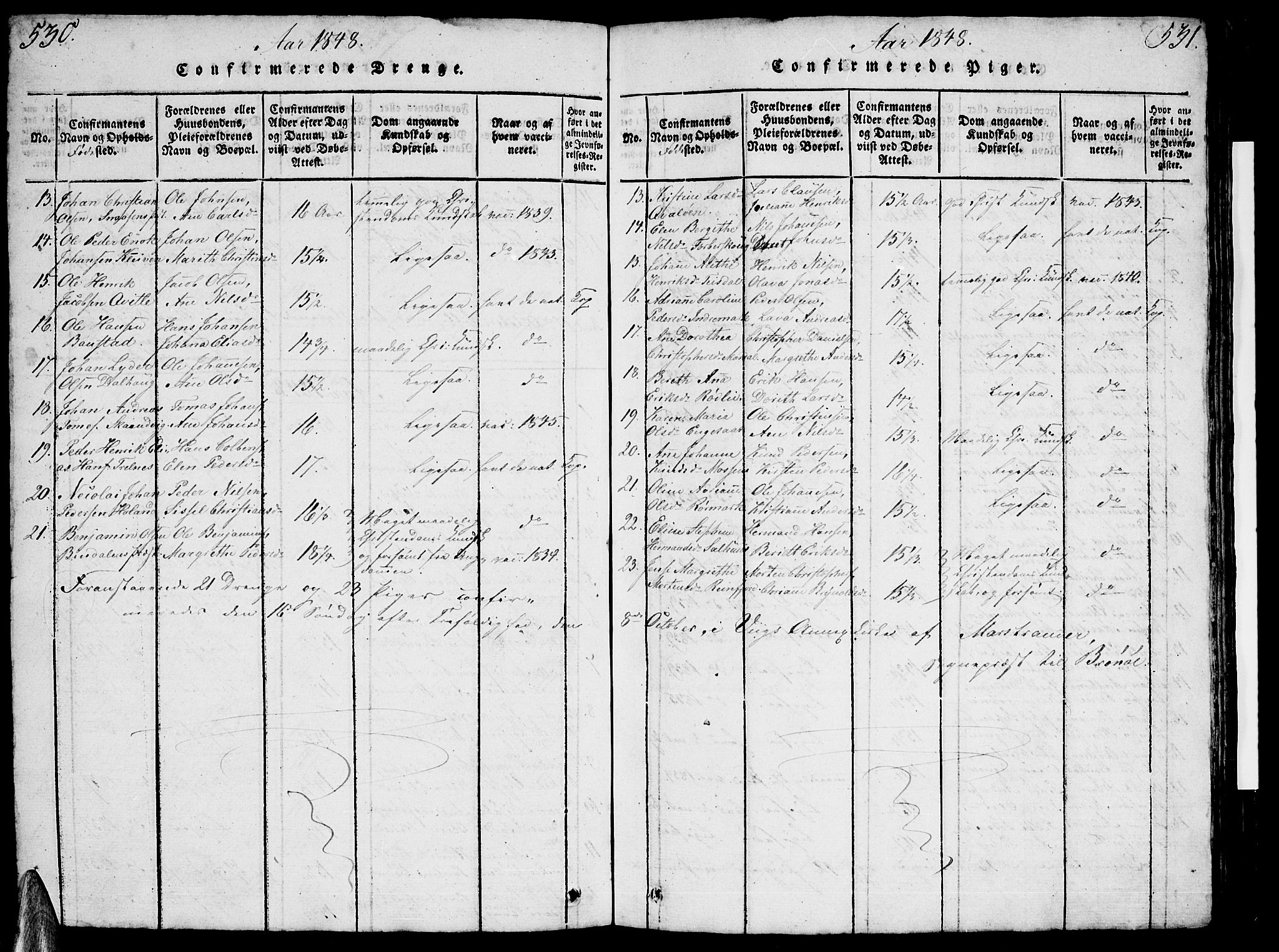 Ministerialprotokoller, klokkerbøker og fødselsregistre - Nordland, SAT/A-1459/812/L0186: Parish register (copy) no. 812C04, 1820-1849, p. 530-531