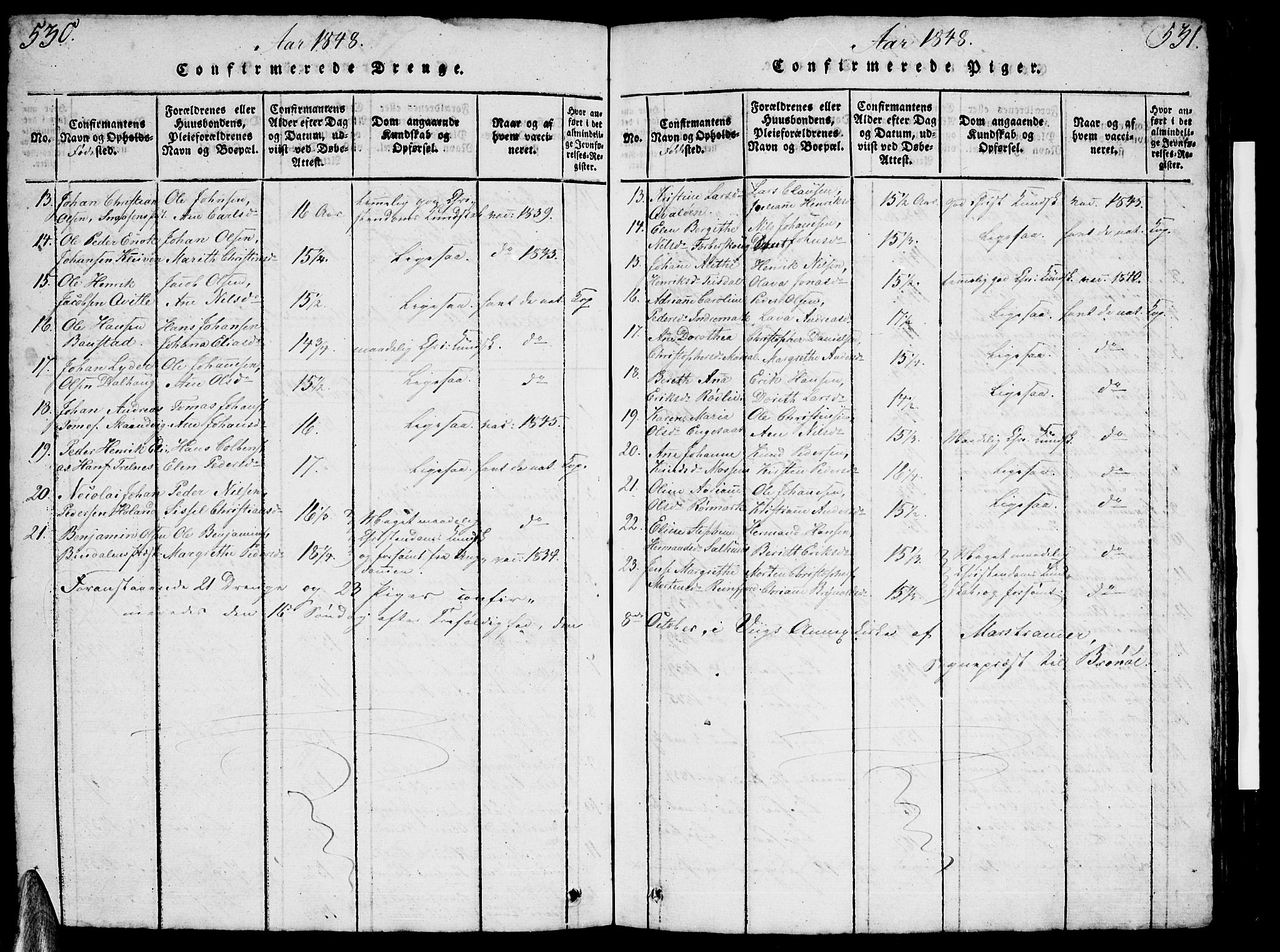 Ministerialprotokoller, klokkerbøker og fødselsregistre - Nordland, AV/SAT-A-1459/812/L0186: Parish register (copy) no. 812C04, 1820-1849, p. 530-531