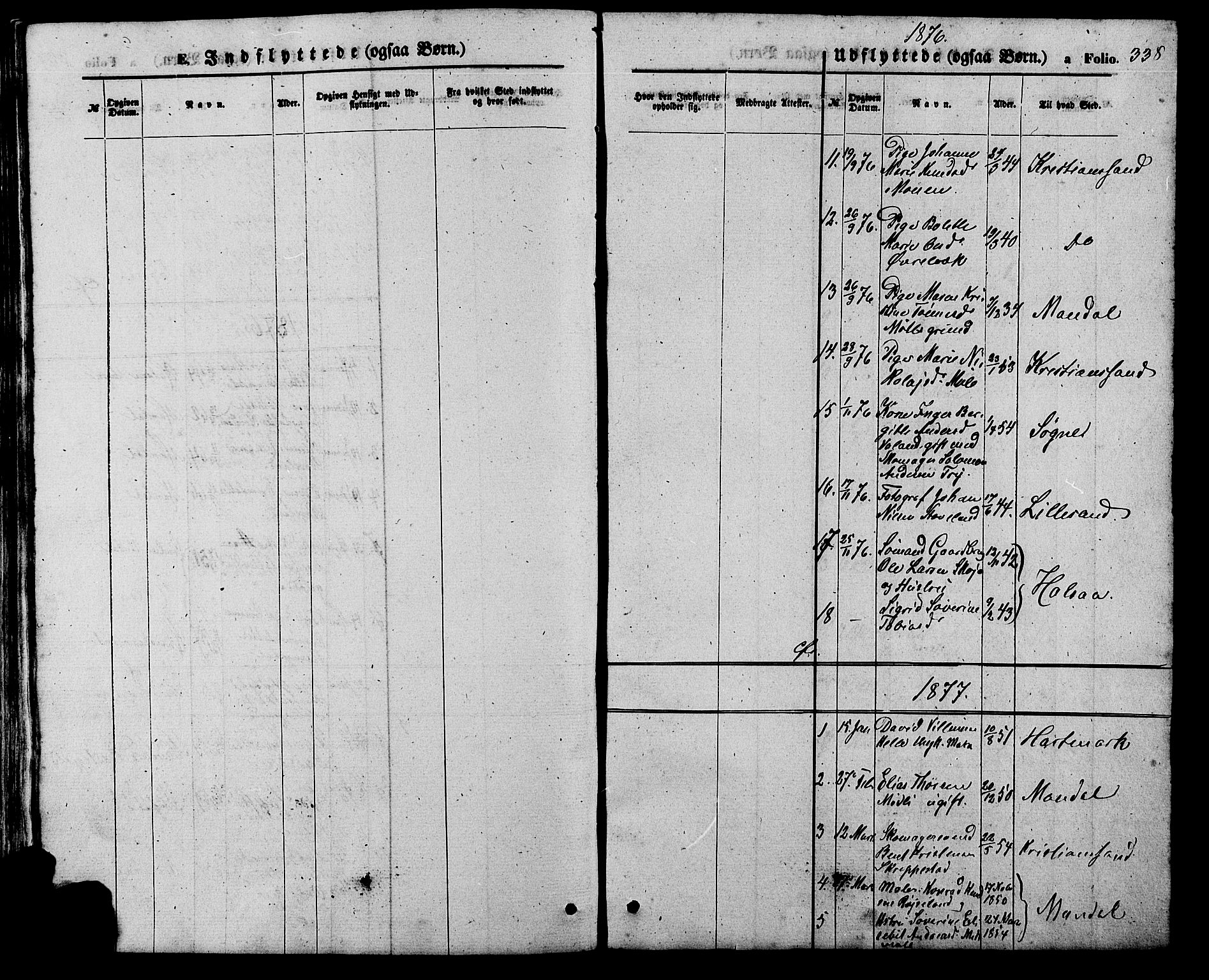 Holum sokneprestkontor, AV/SAK-1111-0022/F/Fb/Fba/L0004: Parish register (copy) no. B 4, 1867-1890, p. 338