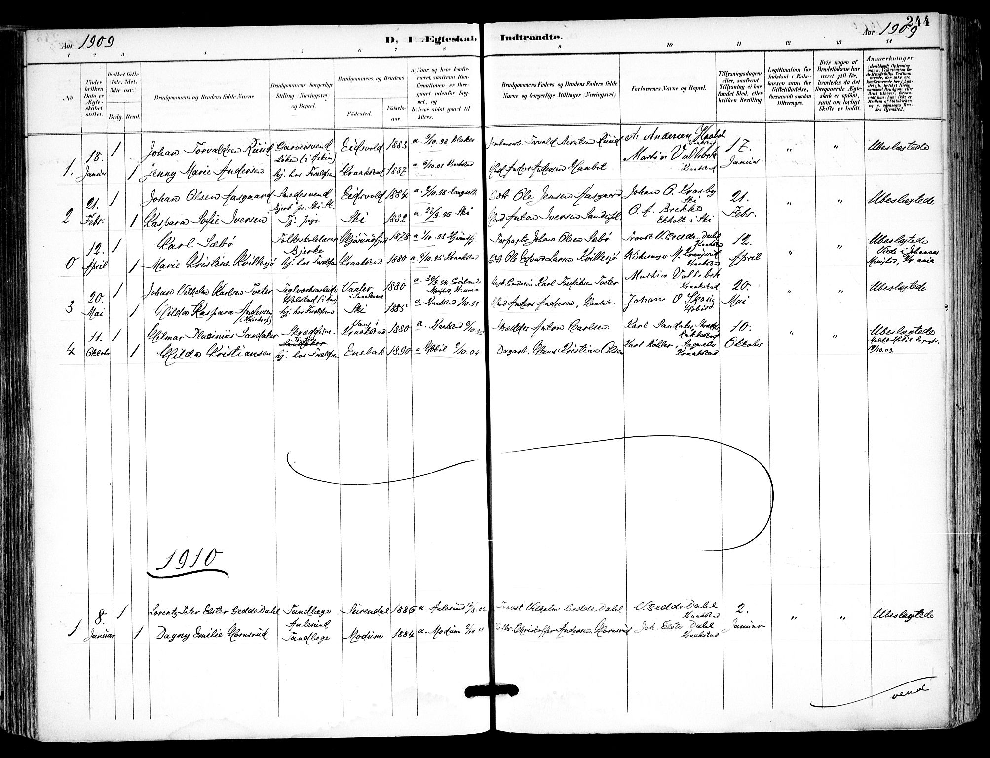 Kråkstad prestekontor Kirkebøker, SAO/A-10125a/F/Fa/L0010: Parish register (official) no. I 10, 1893-1931, p. 244
