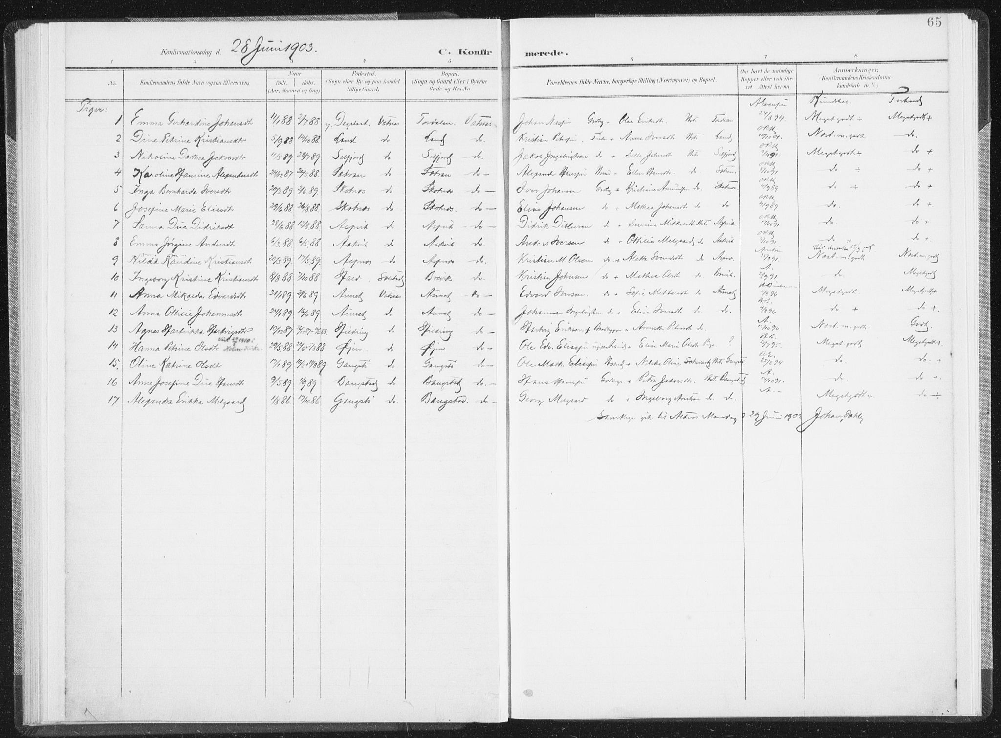 Ministerialprotokoller, klokkerbøker og fødselsregistre - Nordland, AV/SAT-A-1459/810/L0153: Parish register (official) no. 810A12, 1899-1914, p. 65